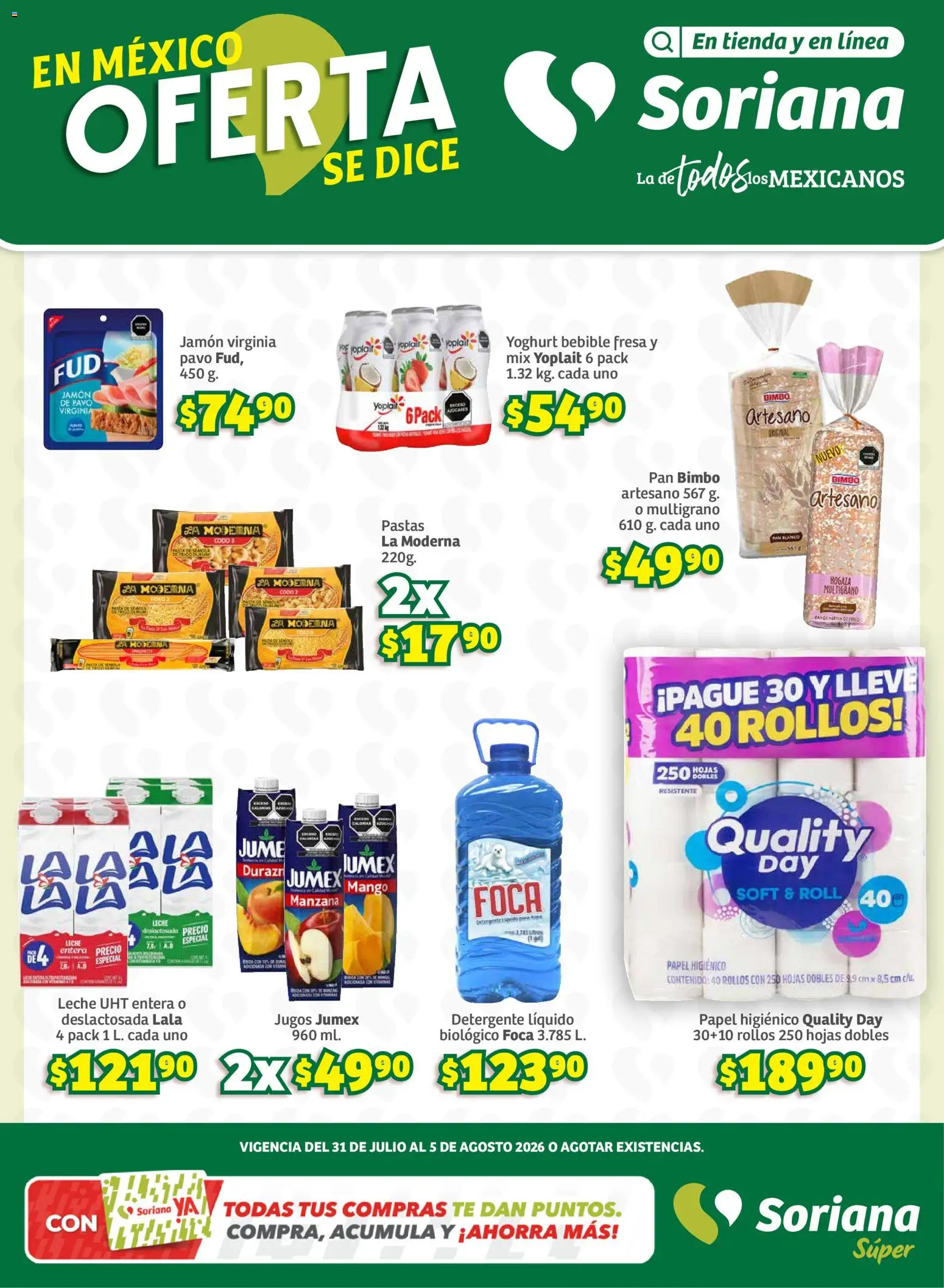 Nuevas ofertas de Soriana válidas en toda la República Mexicana desde el 31/07/2026. ¡Encuentra las mejores ofertas en Soriana Oferta se dice Soriana Súper Nacional! | Página: 1 | Productos: Manzana, Mango, Pan, Jamón