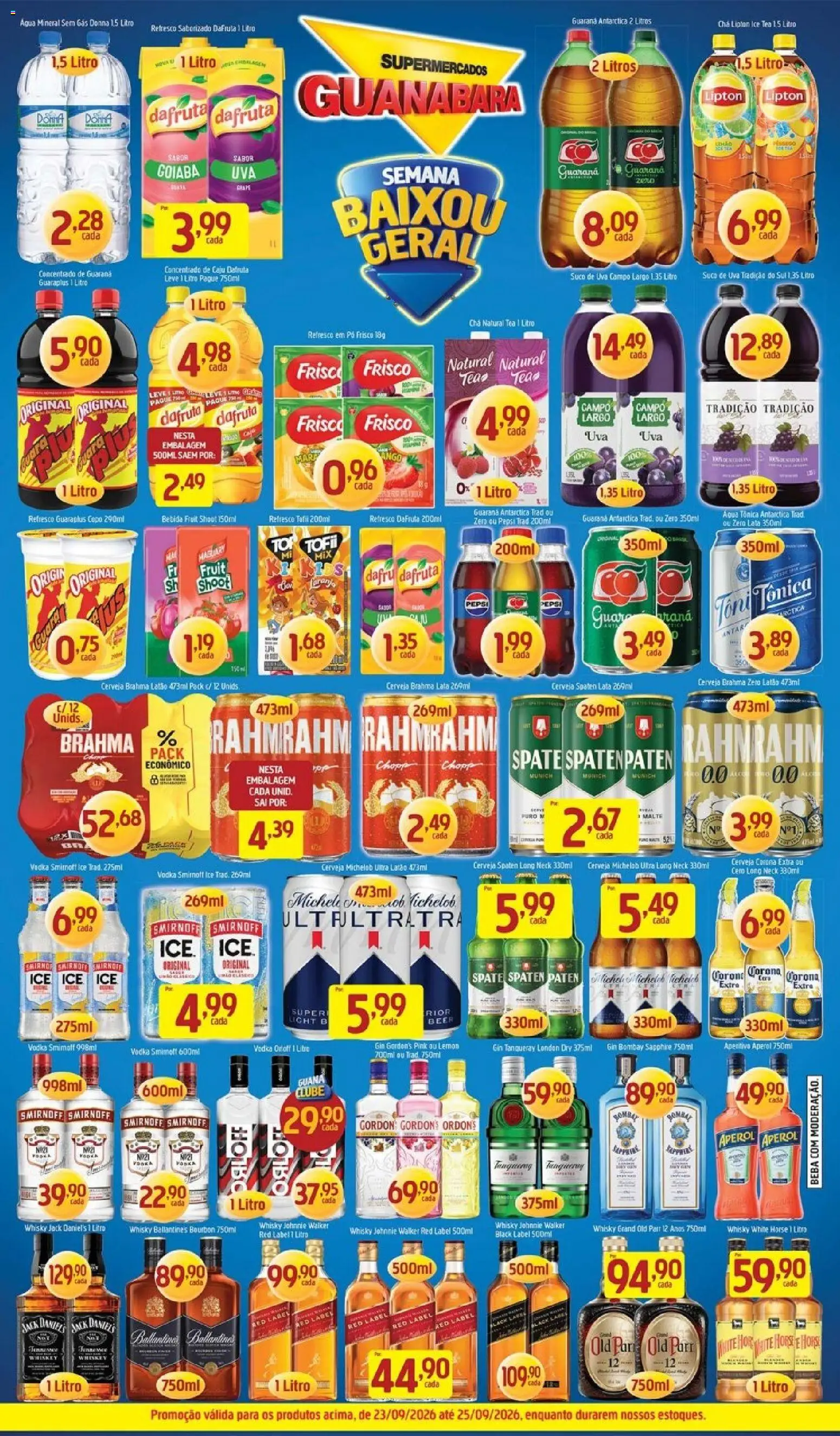 Supermercados Guanabara Folheto - válido de 23/09/2026 | Página: 7 | Produtos: Frisco, Whisky Jack Daniel's, Guaraplus, Cerveja Corona Extra