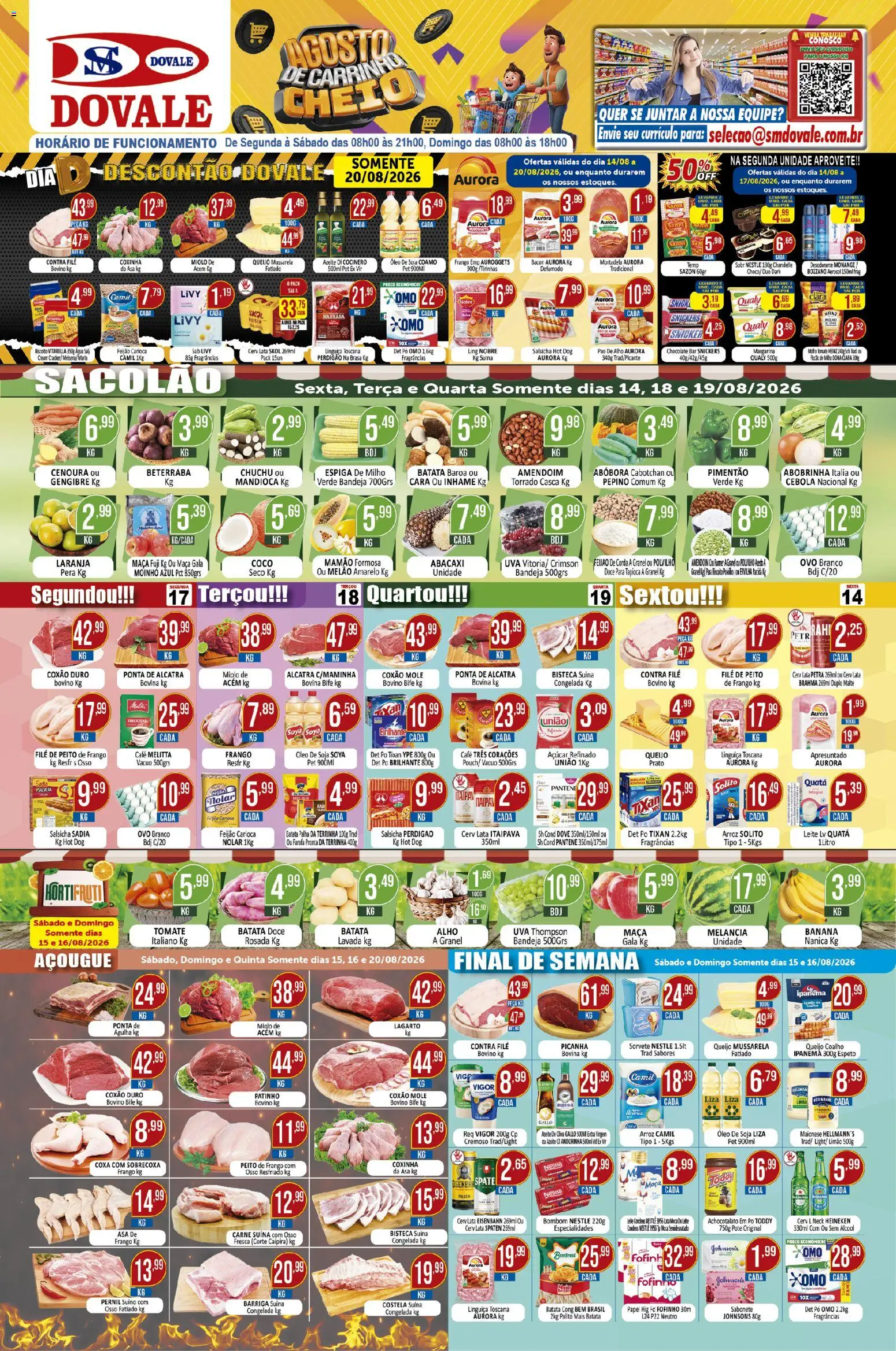 Dovale Folheto - válido de 14/08/2026 | Página: 1 | Produtos: Pera, Salsicha, Eisenbahn, Óleo