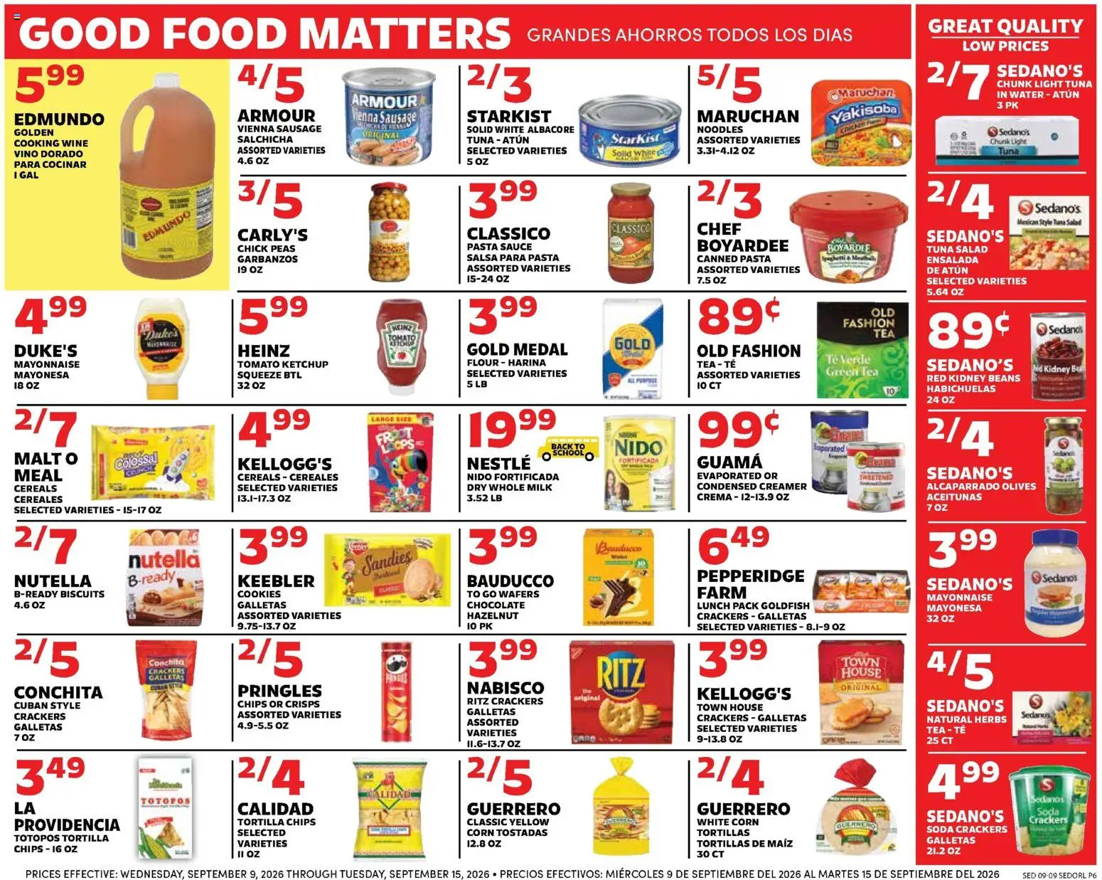 Sedano's Weekly Ad - valid from 09/09/2026 | Page: 6 | Products: Chicken, Wine, Wafers, Beans