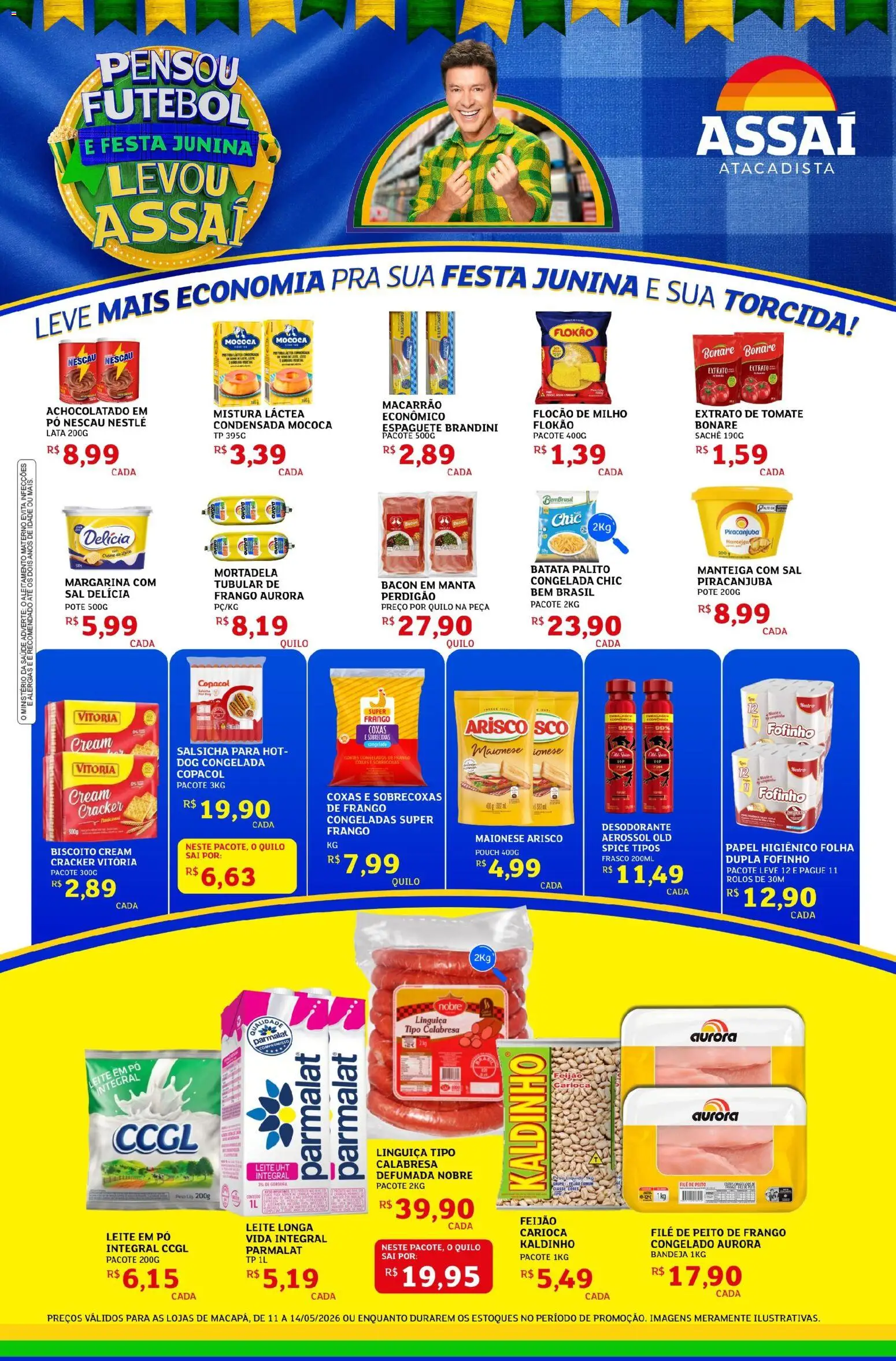 Assaí Atacadista Folheto - válido de 11.05.2026 | Página: 1 | Produtos: Espaguete, Sal, Papel higiênico, Peito de frango