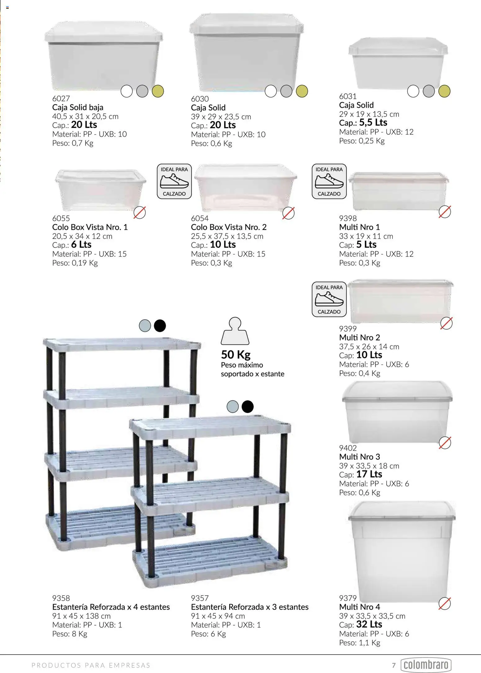 Colombraro - Catálogo Comercial │ válido desde el 11.05.2026 | Página: 7 | Productos: Estantes, Peso, Estante, Caja