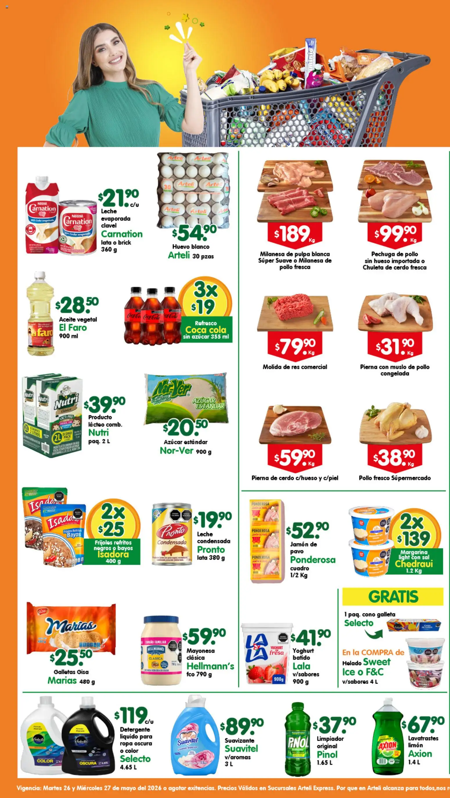 Nuevas ofertas de Arteli válidas en toda la República Mexicana desde el 26.05.2026. ¡Encuentra las mejores ofertas en Arteli folleto Express! | Página: 1 | Productos: Pollo, Azúcar, Refresco, Cerdo
