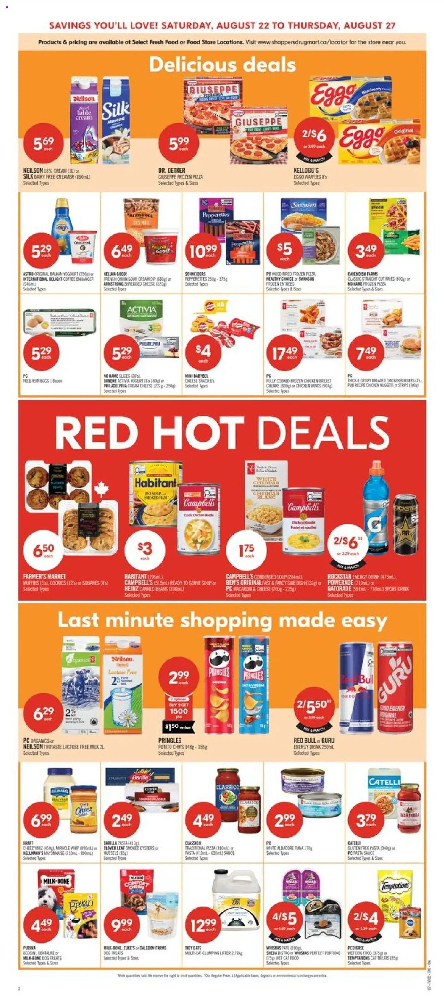 Shoppers flyer valid from Aug 22, 2026 | Page: 5 | Products: Cookies, Chicken wings, Barilla, Cheese