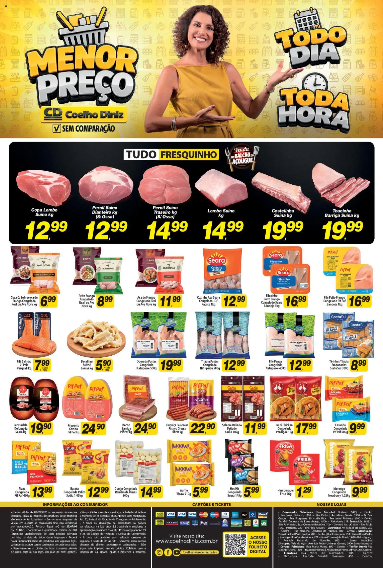 Coelho Diniz Folheto - válido de 13/08/2026 | Página: 1 | Produtos: Asa de frango, Tilápia, Salame, Morangos