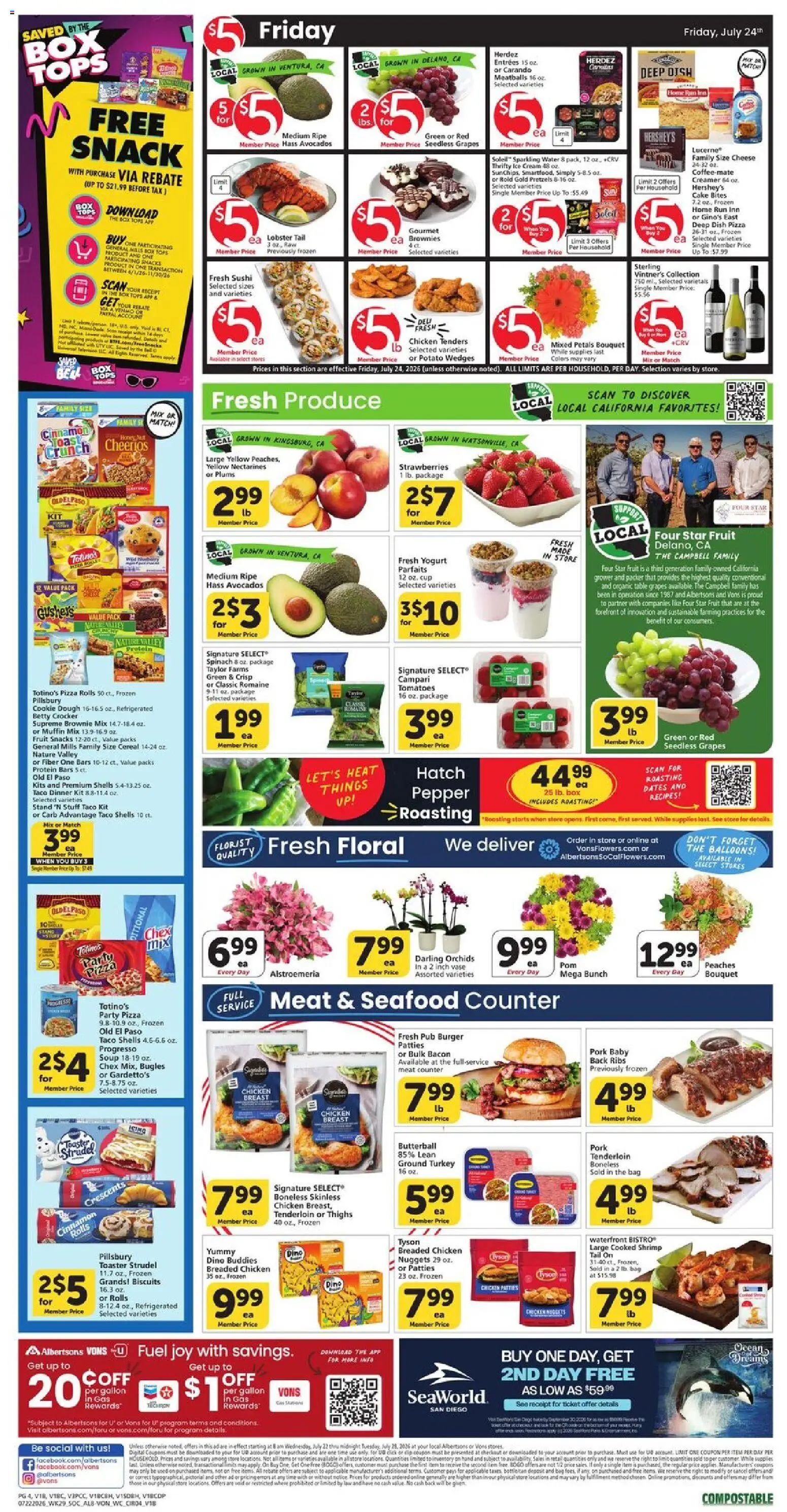 Vons Weekly Ad - valid from 07/22/2026 | Page: 4 | Products: Pizza, Cream, Water, Bag