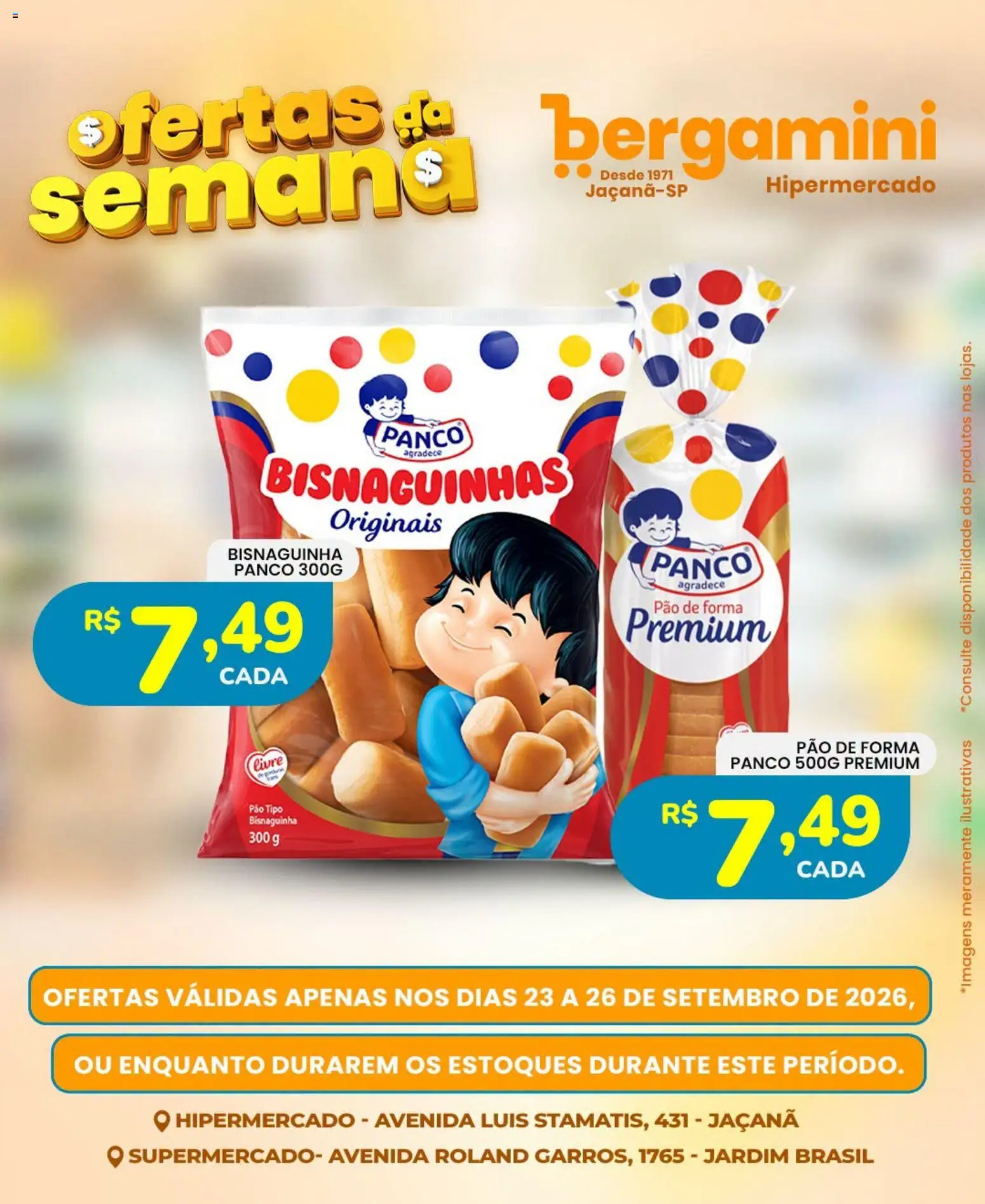 Supermercado Bergamini Folheto - válido de 23/09/2026 | Página: 7 | Produtos: Pão, Pão de forma