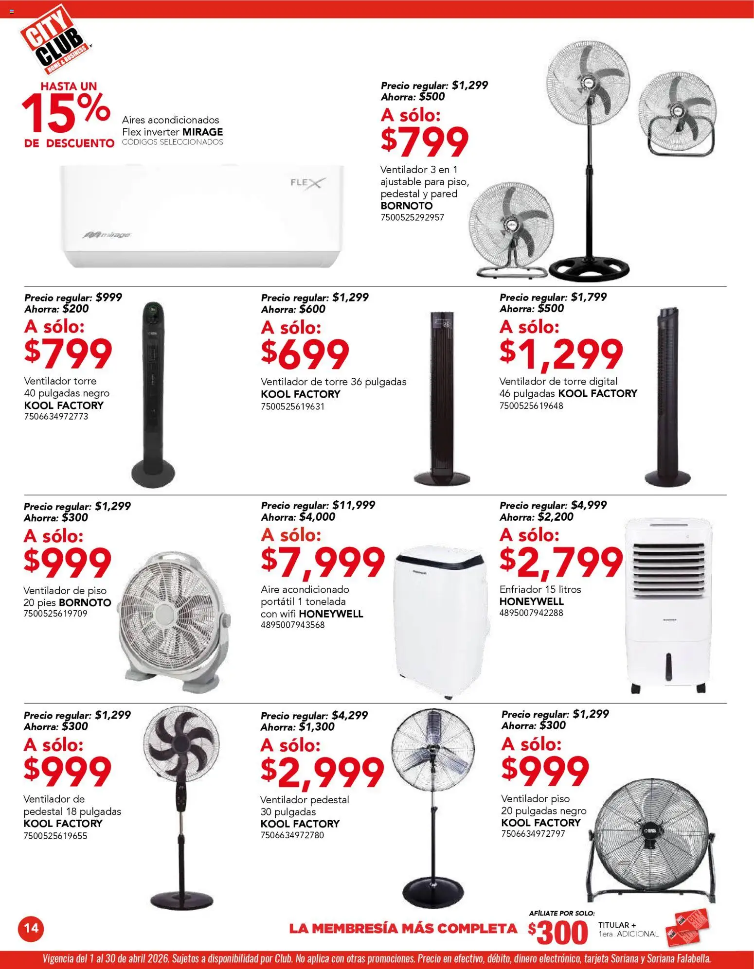 Nuevas ofertas de City Club válidas en toda la República Mexicana desde el 01.04.2026. ¡Encuentra las mejores ofertas en City Club catálogo! | Página: 14 | Productos: Ventilador, Aire acondicionado
