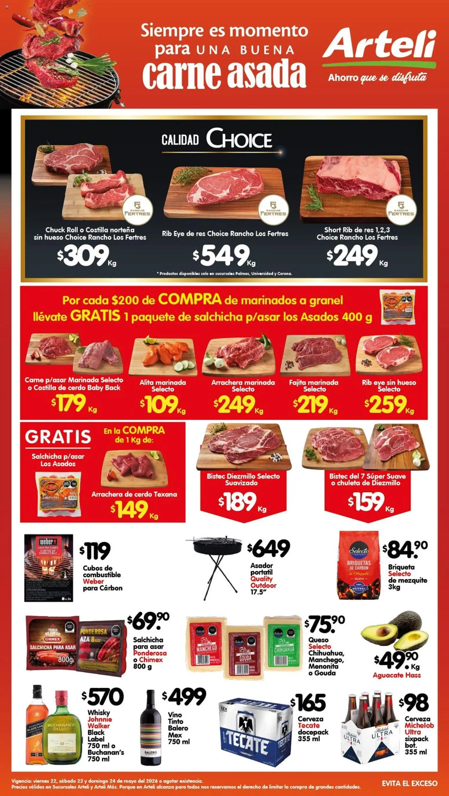 Nuevas ofertas de Arteli válidas en toda la República Mexicana desde el 23.05.2026. ¡Encuentra las mejores ofertas en Arteli folleto Carnes & Cortes! | Página: 1 | Productos: Aguacate, Cerveza, Vino, Short