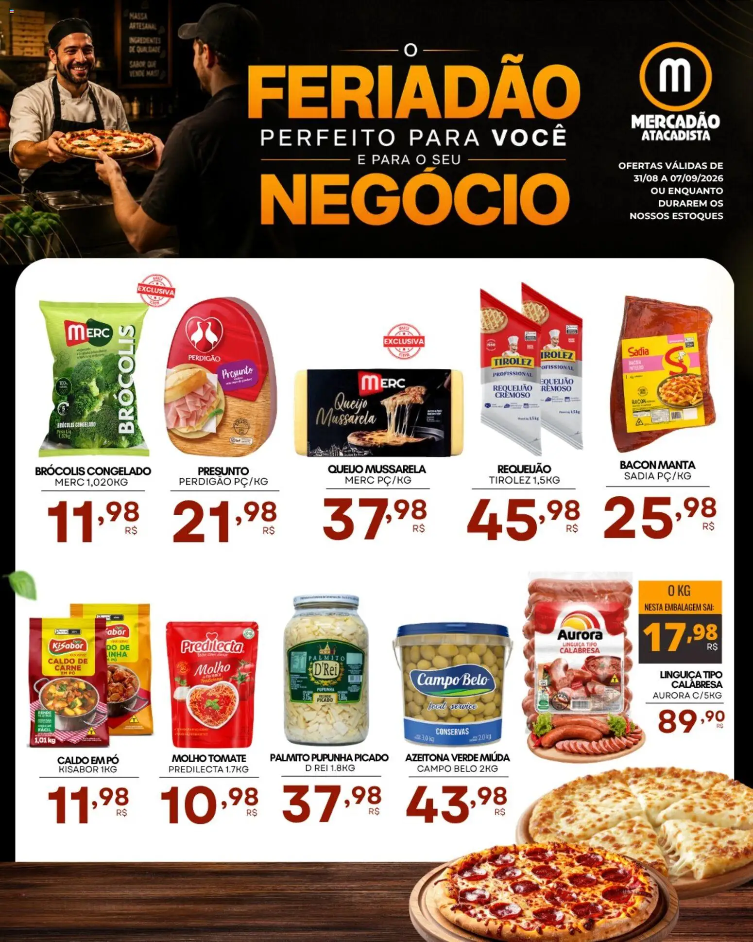 Mercadão Atacadista Folheto - válido de 31/08/2026 | Página: 1 | Produtos: Pó, Linguiça, Brócolis, Bacon