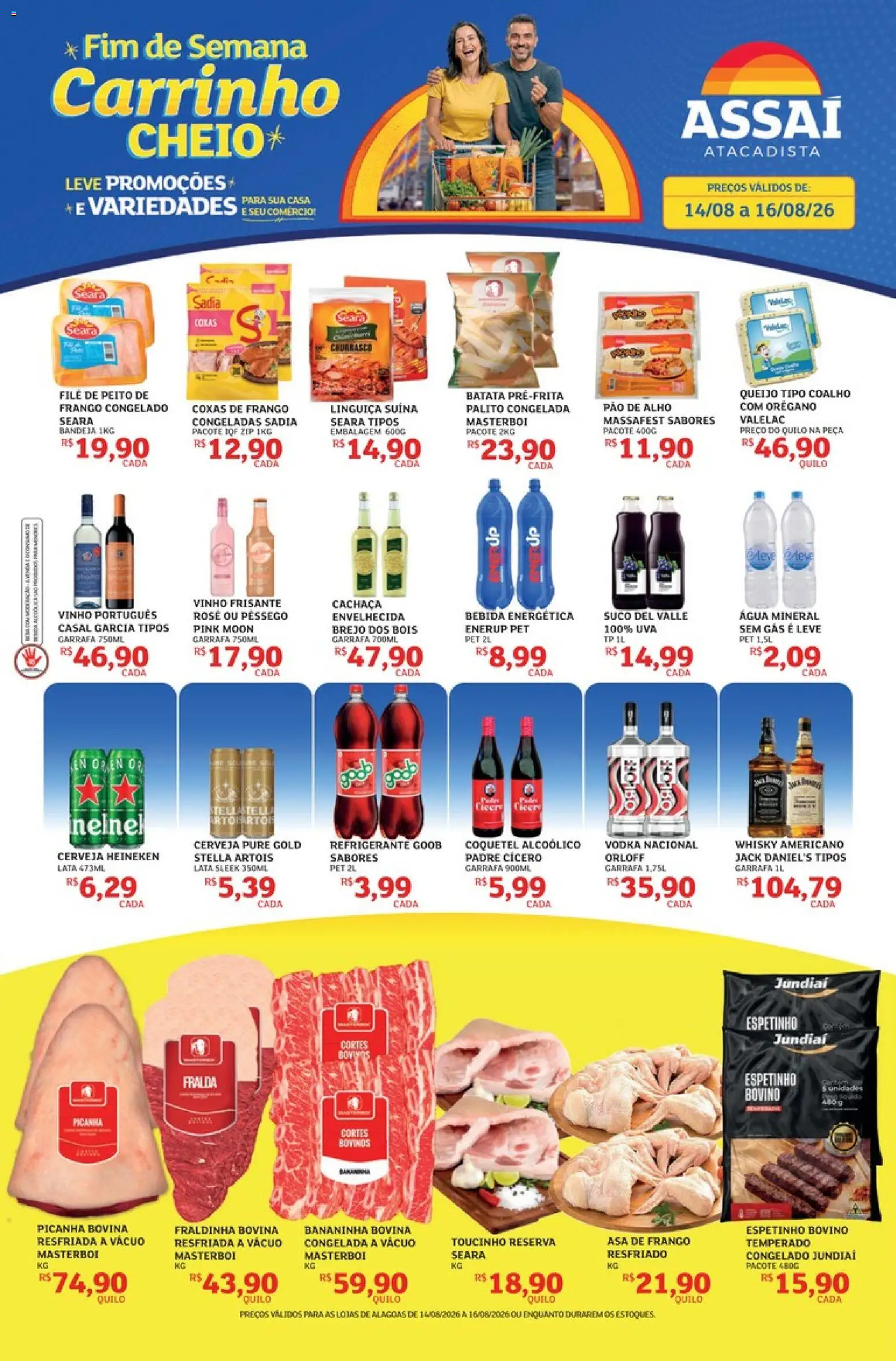 Assaí Atacadista Folheto - válido de 14/08/2026 | Página: 1 | Produtos: Pão, Cerveja Heineken, Água, Bandeja