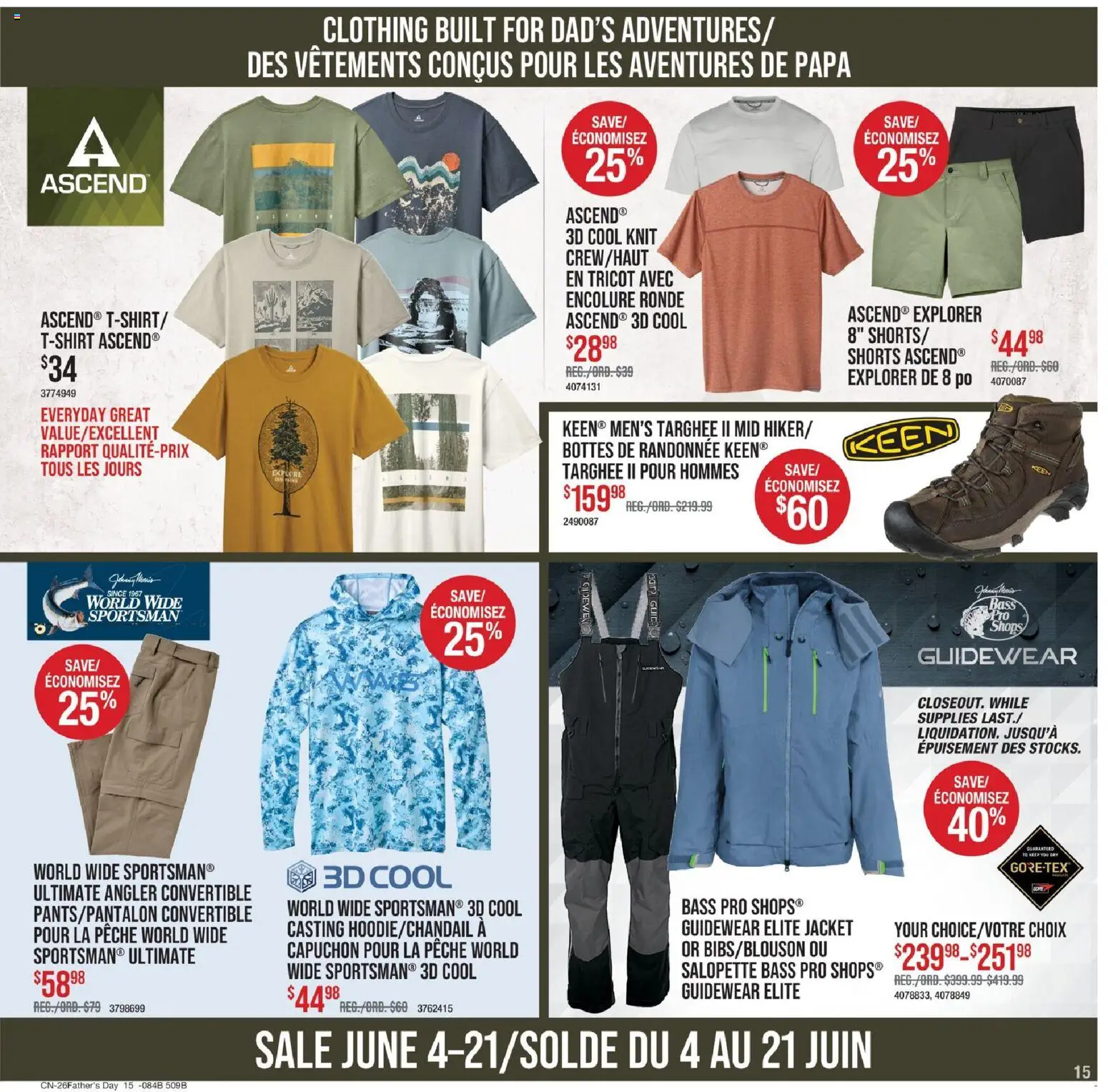 Cabelas flyer valid from 04.06.2026 | Page: 15 | Products: Tshirt, Jacket, Shorts