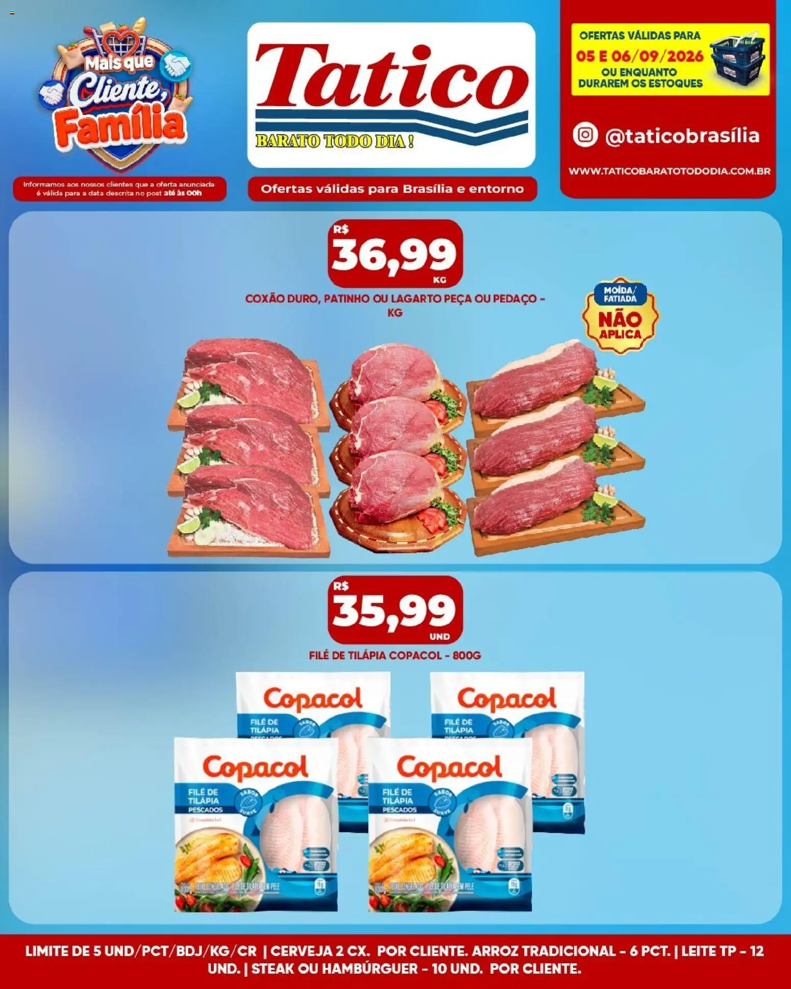 Tatico Folheto - válido de 05/09/2026 | Página: 13 | Produtos: Steak, Tilápia, Arroz, Filé de tilápia