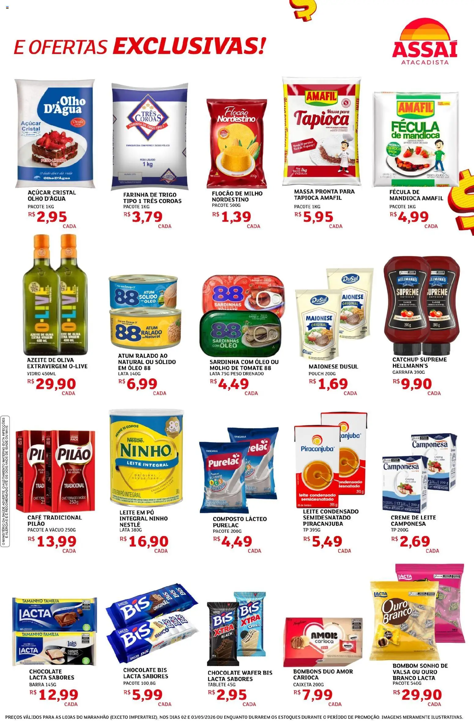 Assaí Atacadista Folheto - válido de 02.05.2026 | Página: 3 | Produtos: Leite integral, Açúcar, Leite condensado, Leite em pó
