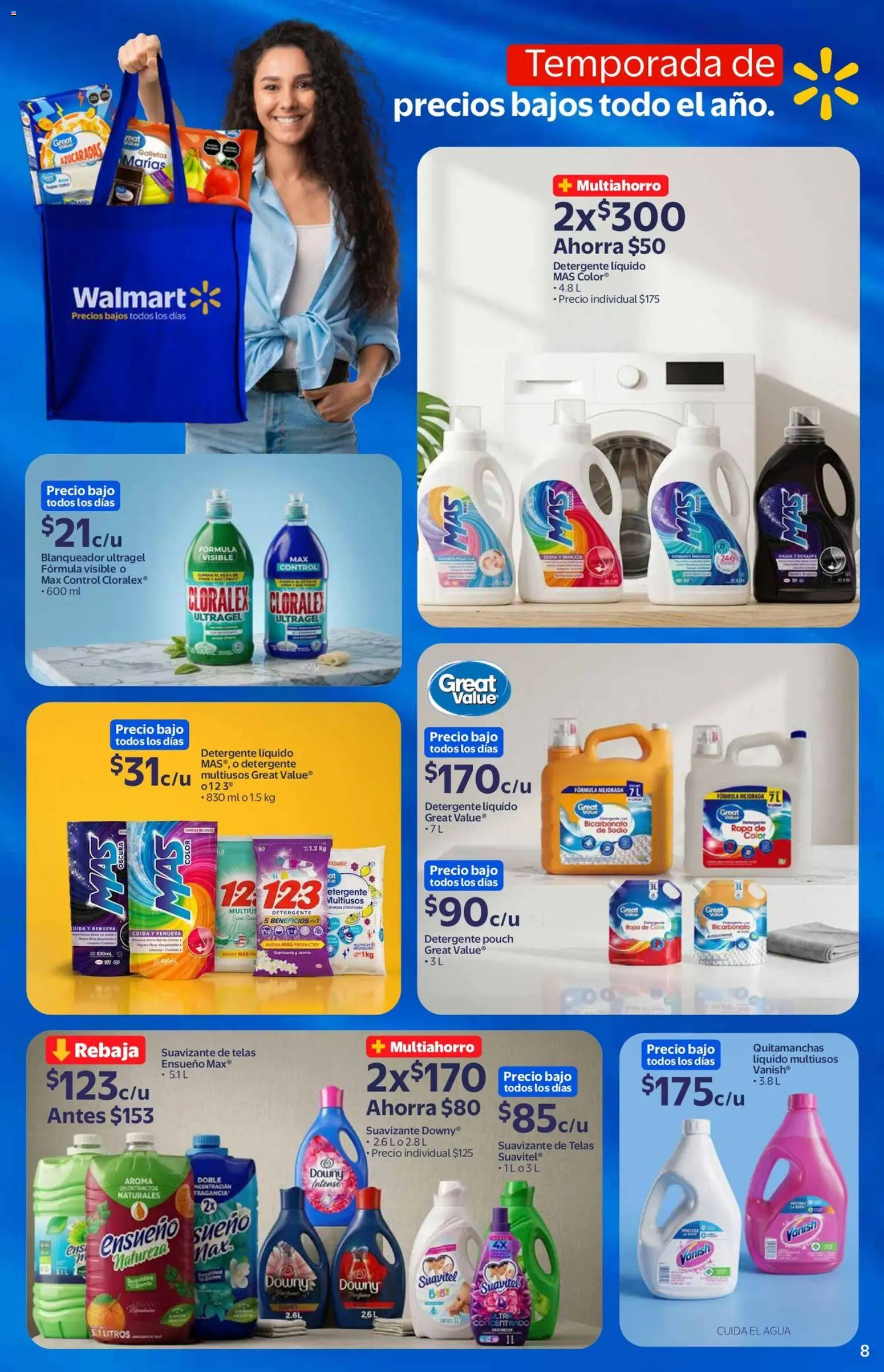 Nuevas ofertas de Walmart válidas en toda la República Mexicana desde el 03.06.2026. ¡Encuentra las mejores ofertas en Walmart folleto! | Página: 8 | Productos: Detergente, Agua, Suavizante de telas, Ropa