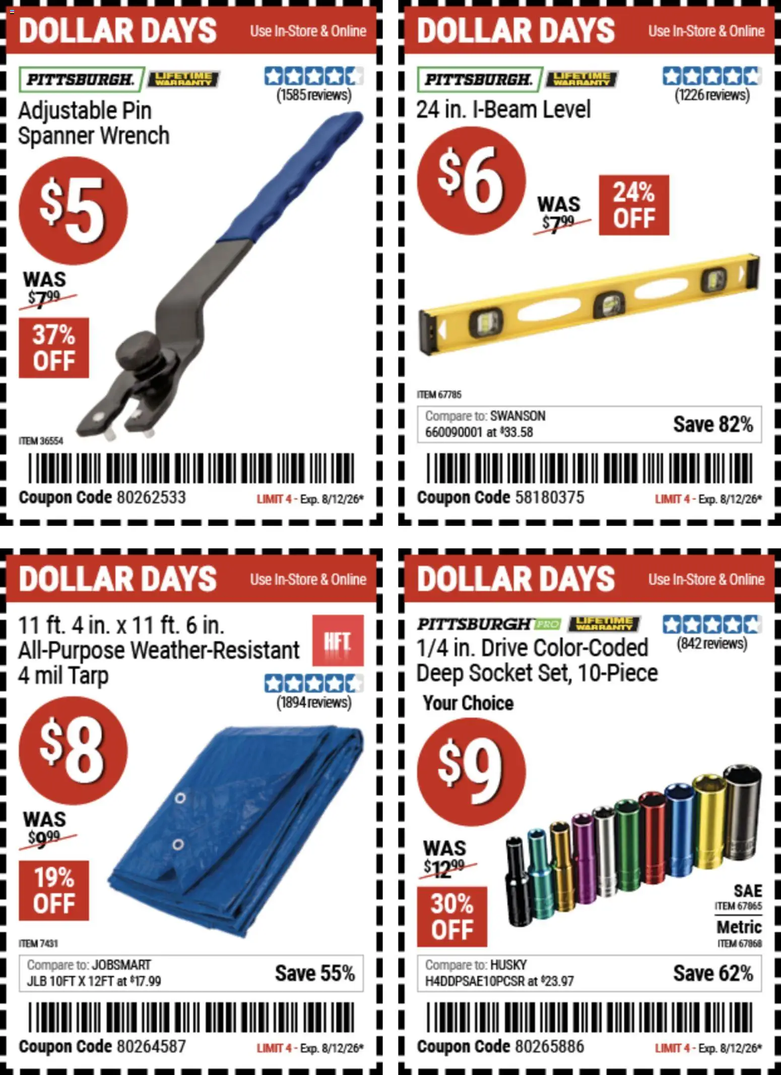 Harbor Freight Dollar Days - valid from 07/30/2026 | Page: 5 | Products: Socket, Wrench, Pin