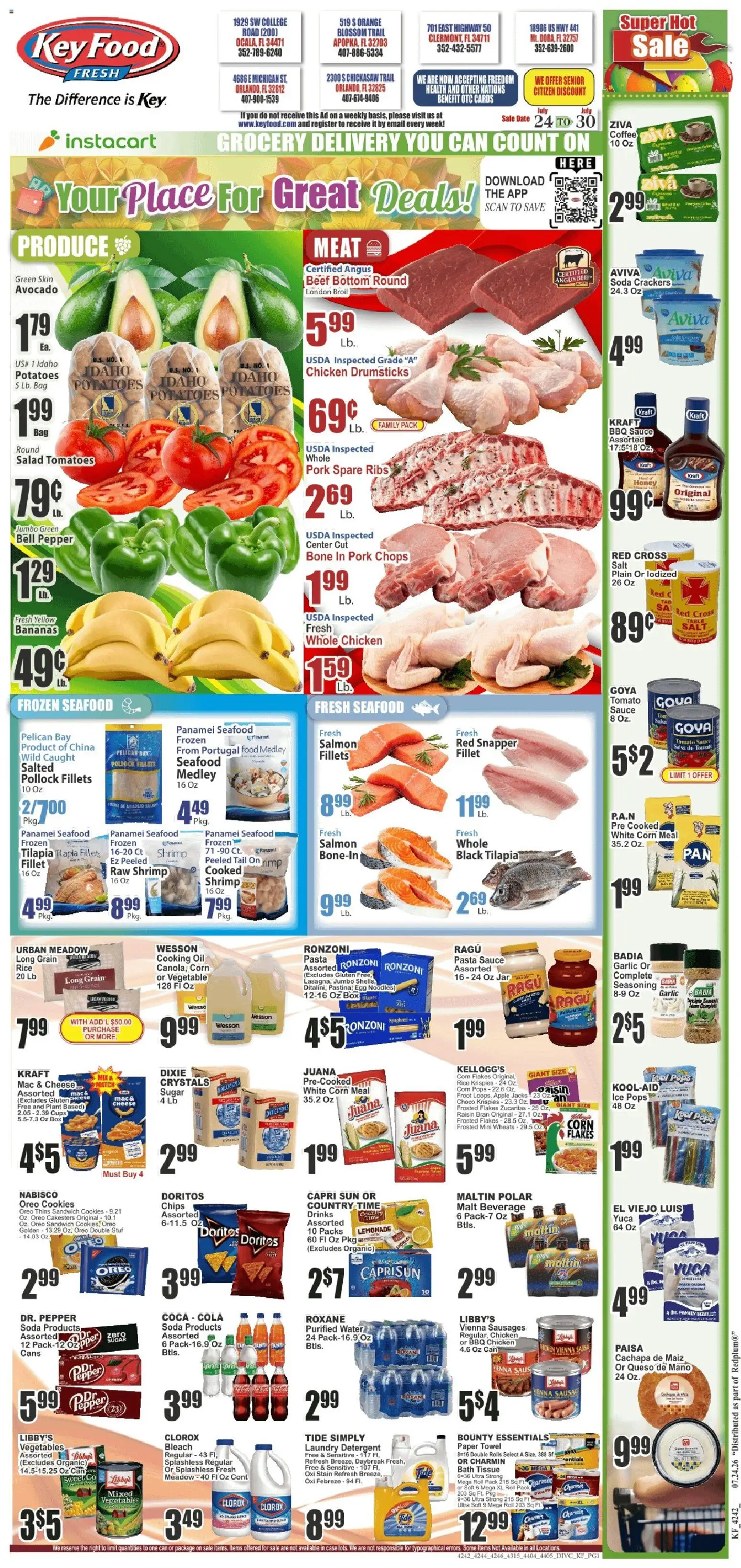 Key Food Weekly Ad - valid from 07/24/2026 | Page: 1 | Products: Cheese, Bananas, Water, Pepper