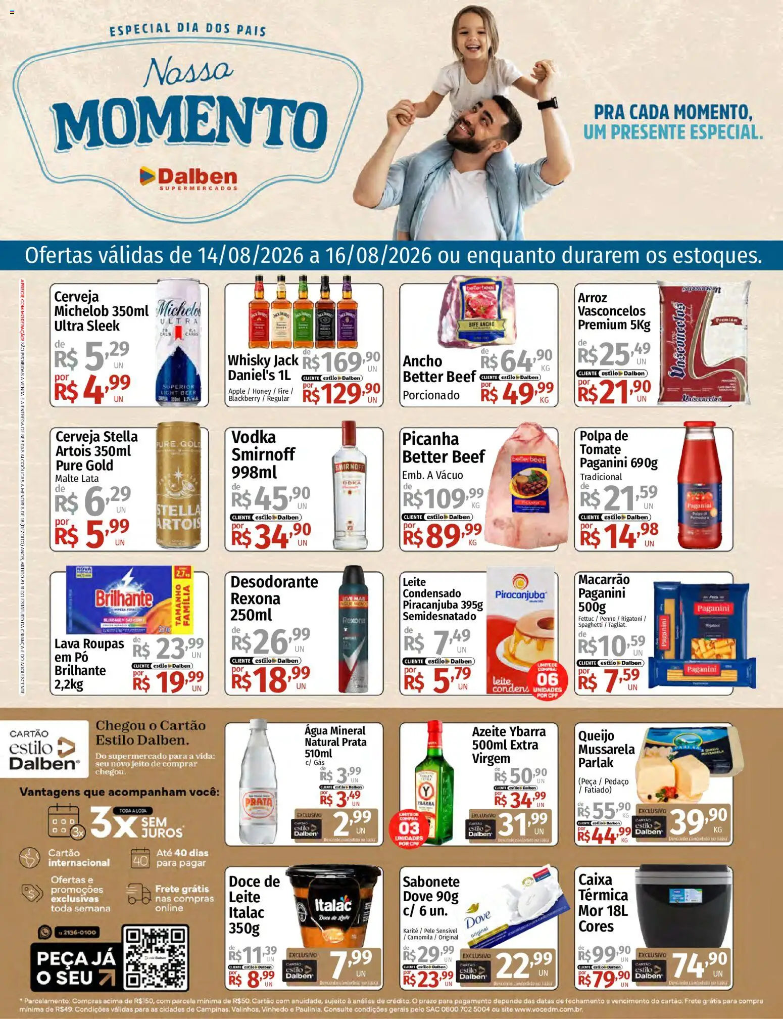Supermercado Dalben Folheto - válido de 14/08/2026 | Página: 1 | Produtos: Tomate, Queijo, Macarrão, Água mineral
