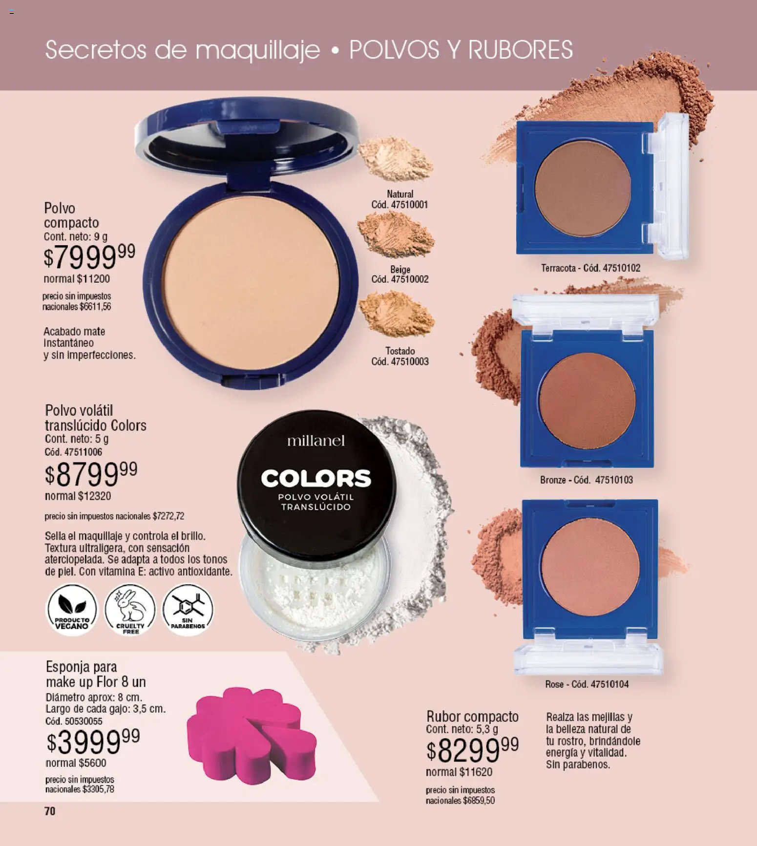 Millanel - Catálogo │ válido desde el 30/03/2026 | Página: 70 | Productos: Mate, Maquillaje, Rubor, Polvo