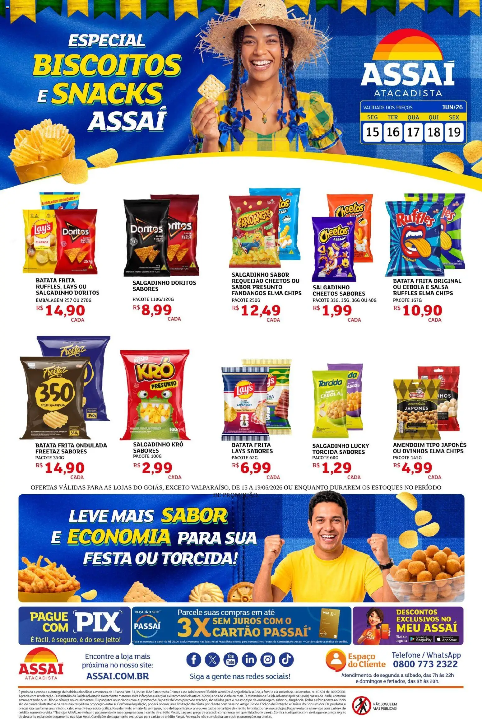 Assaí Atacadista Folheto - válido de 15.06.2026 | Página: 1 | Produtos: Cebola, Elma Chips, Biscoitos, Batata frita