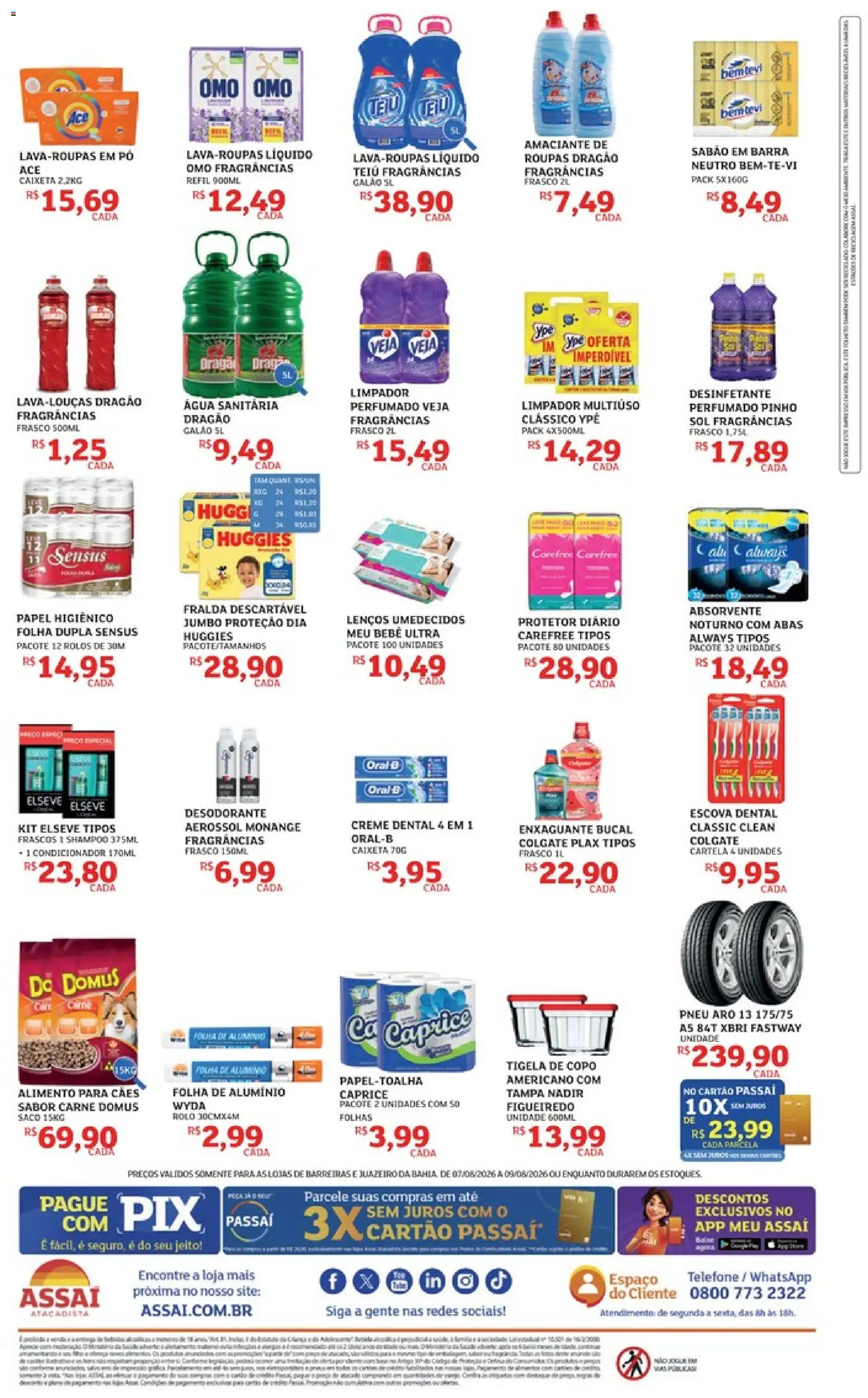 Assaí Atacadista Folheto - válido de 07/08/2026 | Página: 4 | Produtos: Pneu, Sabão, Enxaguante bucal, Creme