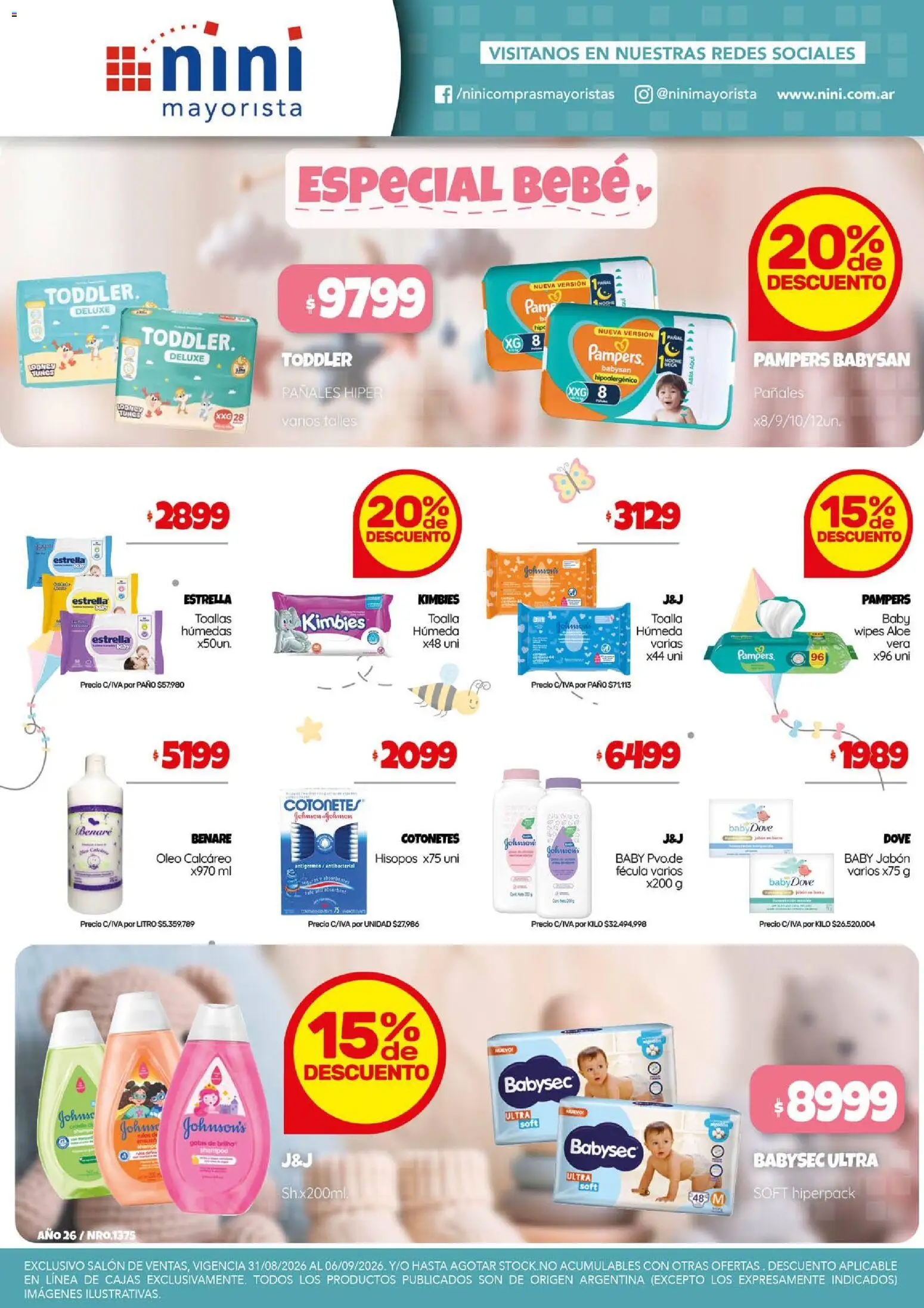 NINI Mayorista catálogo │ válido desde el 31/08/2026 | Página: 6 | Productos: Toalla, Toallas, Shampoo, Pañales