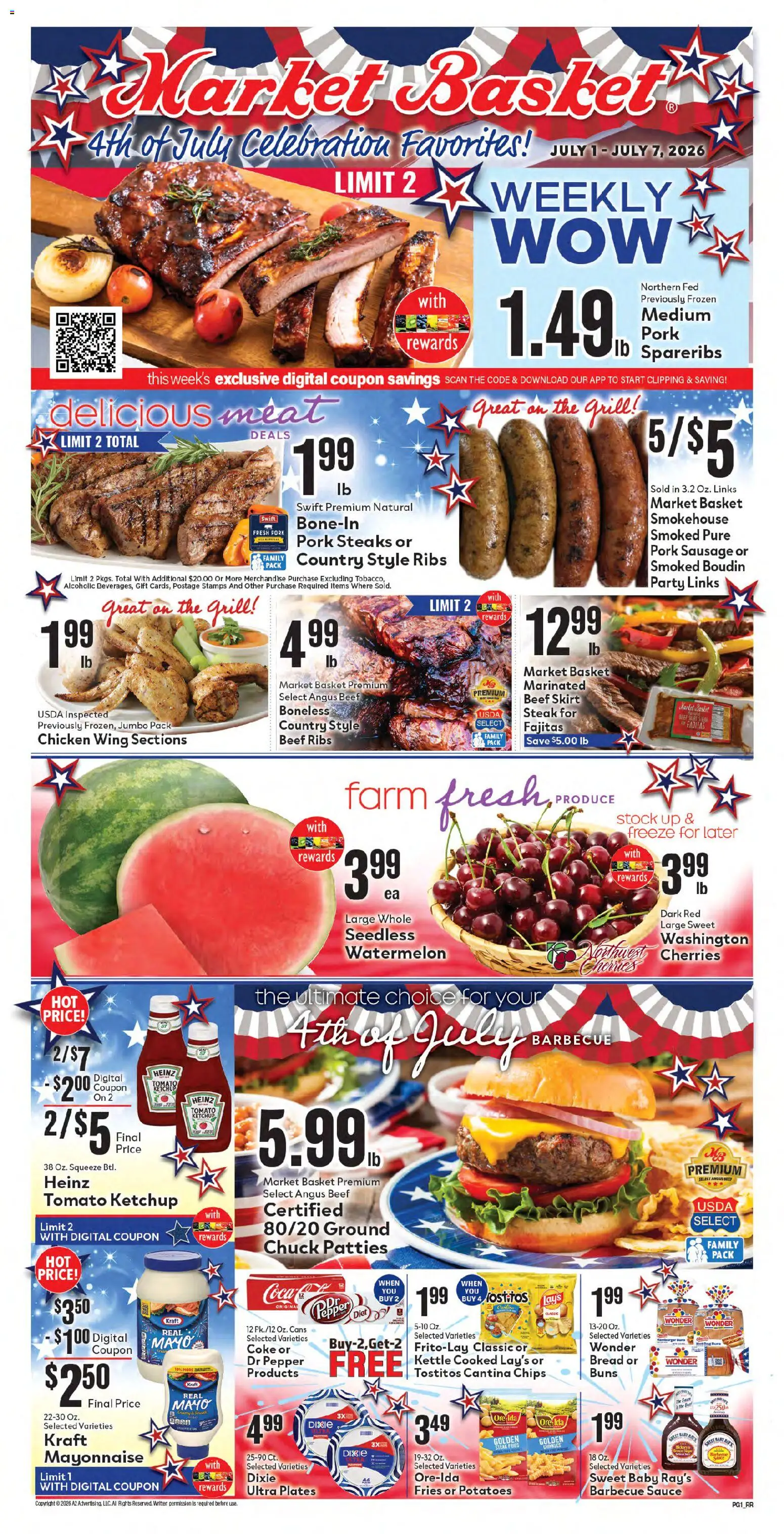 Market Basket Weekly Ad - valid from 07/01/2026 | Page: 3 | Products: Basket, Beef, Chips, Watermelon