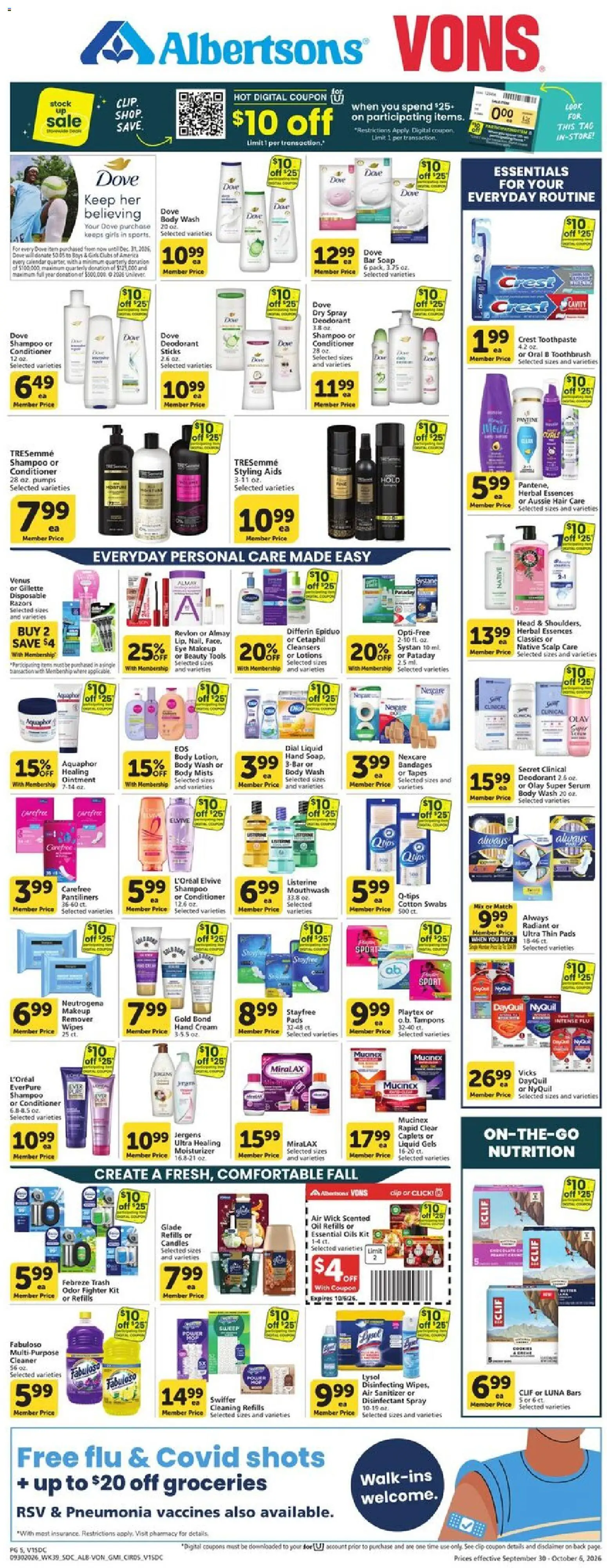 Vons Weekly Ad - valid from 09/30/2026 | Page: 5 | Products: Conditioner, Soap, Pads, Tampons