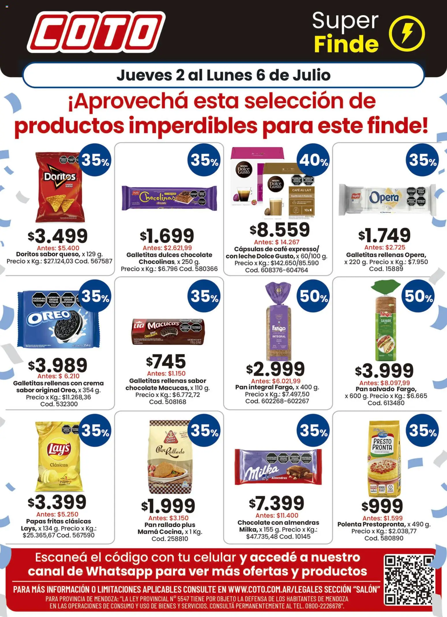 Coto ofertas │ válido desde el 02/07/2026 | Página: 1 | Productos: Polenta, Leche, Pan, Café