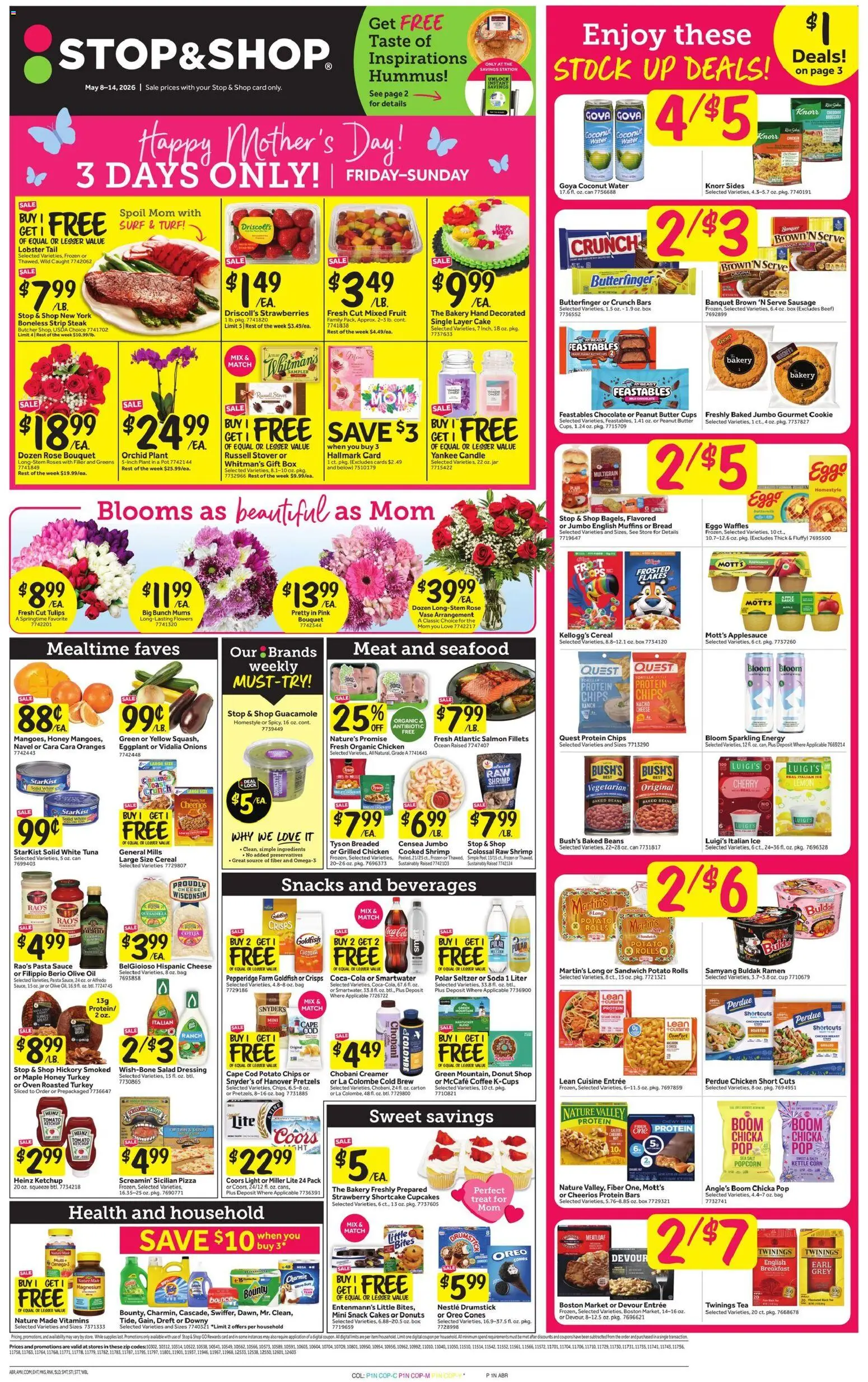 Stop & Shop Weekly Ad - valid from 08.05.2026 | Page: 1 | Products: Oil, Pizza, Flakes, Greens
