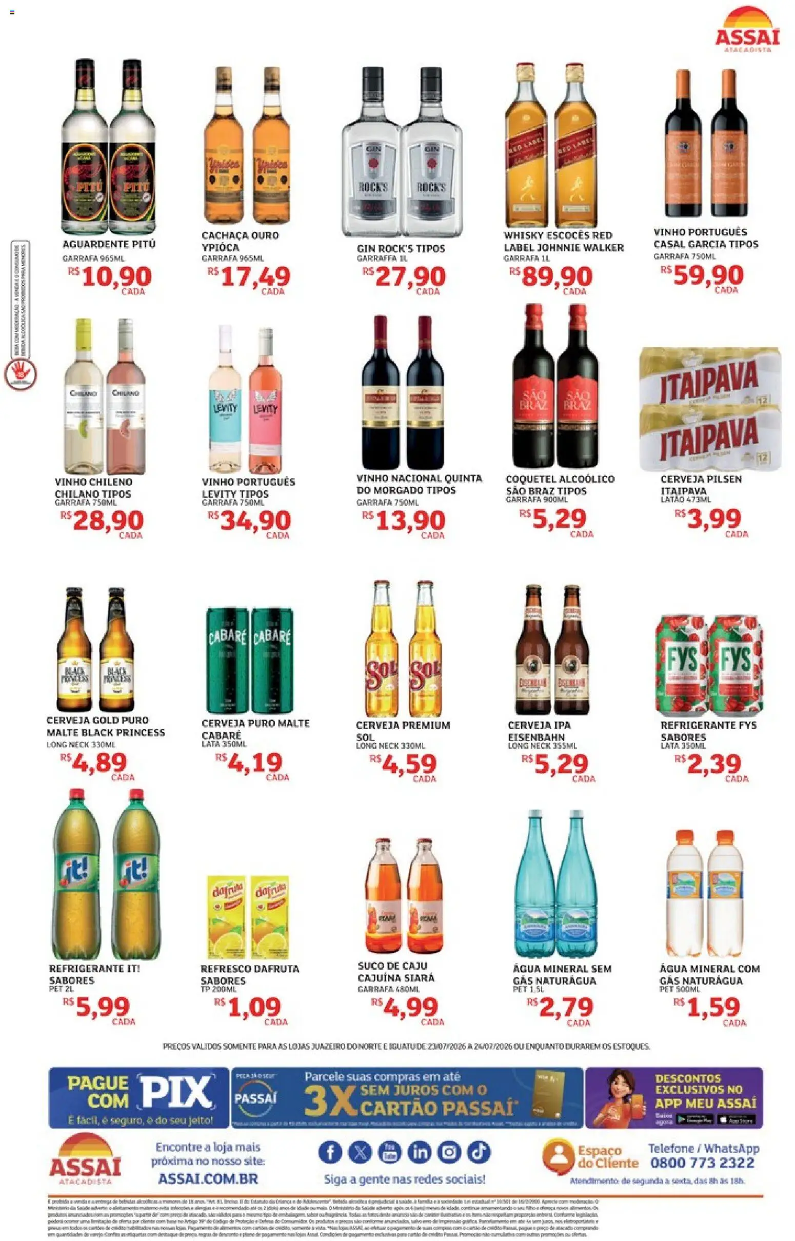 Assaí Atacadista Folheto - válido de 23/07/2026 | Página: 2 | Produtos: Refresco, Água mineral, Refrigerante, Telefone