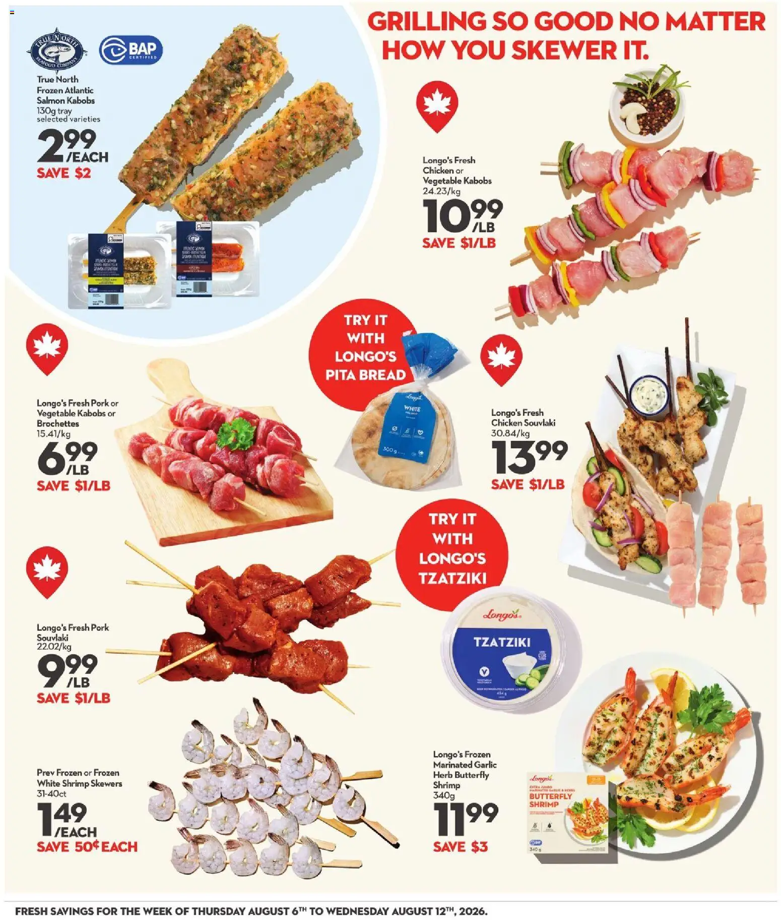 Longo's flyer valid from Aug 6, 2026 | Page: 11 | Products: Bread, Chicken, Pork