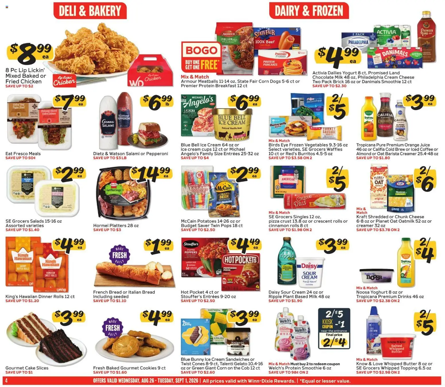 Winn Dixie Weekly Ad - valid from 08/26/2026 | Page: 4 | Products: Chicken, Beer, Protein, Cookies