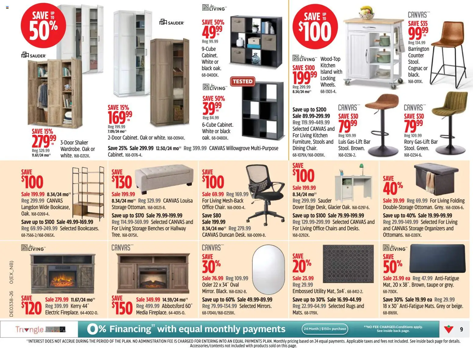 Canadian Tire flyer valid from Sep 17, 2026 | Page: 9 | Products: Tea, Cognac, Office chairs, Chairs