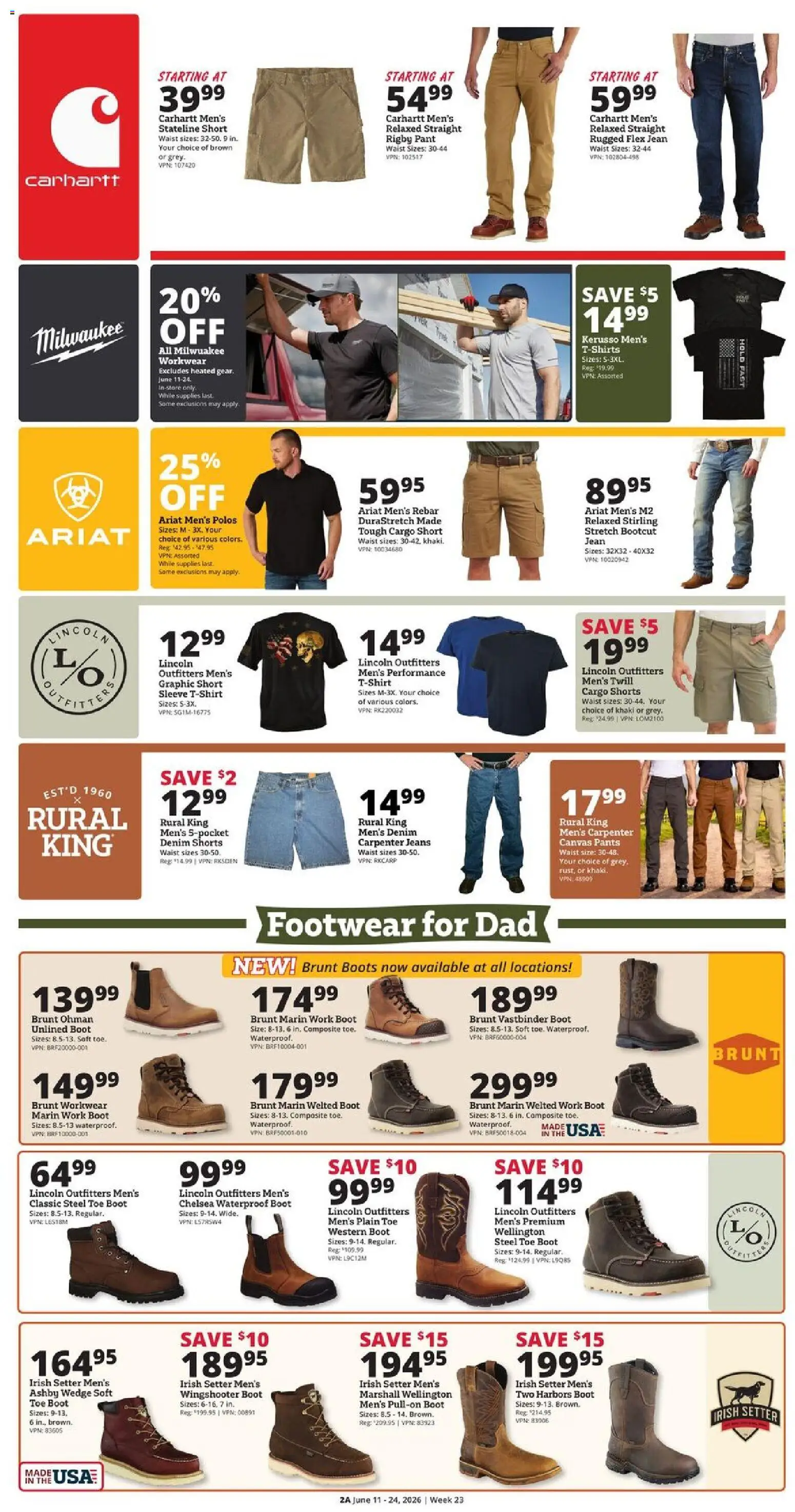 Rural King Weekly Ad - valid from 11.06.2026 | Page: 4 | Products: Canvas, Shorts, Boots, Jeans