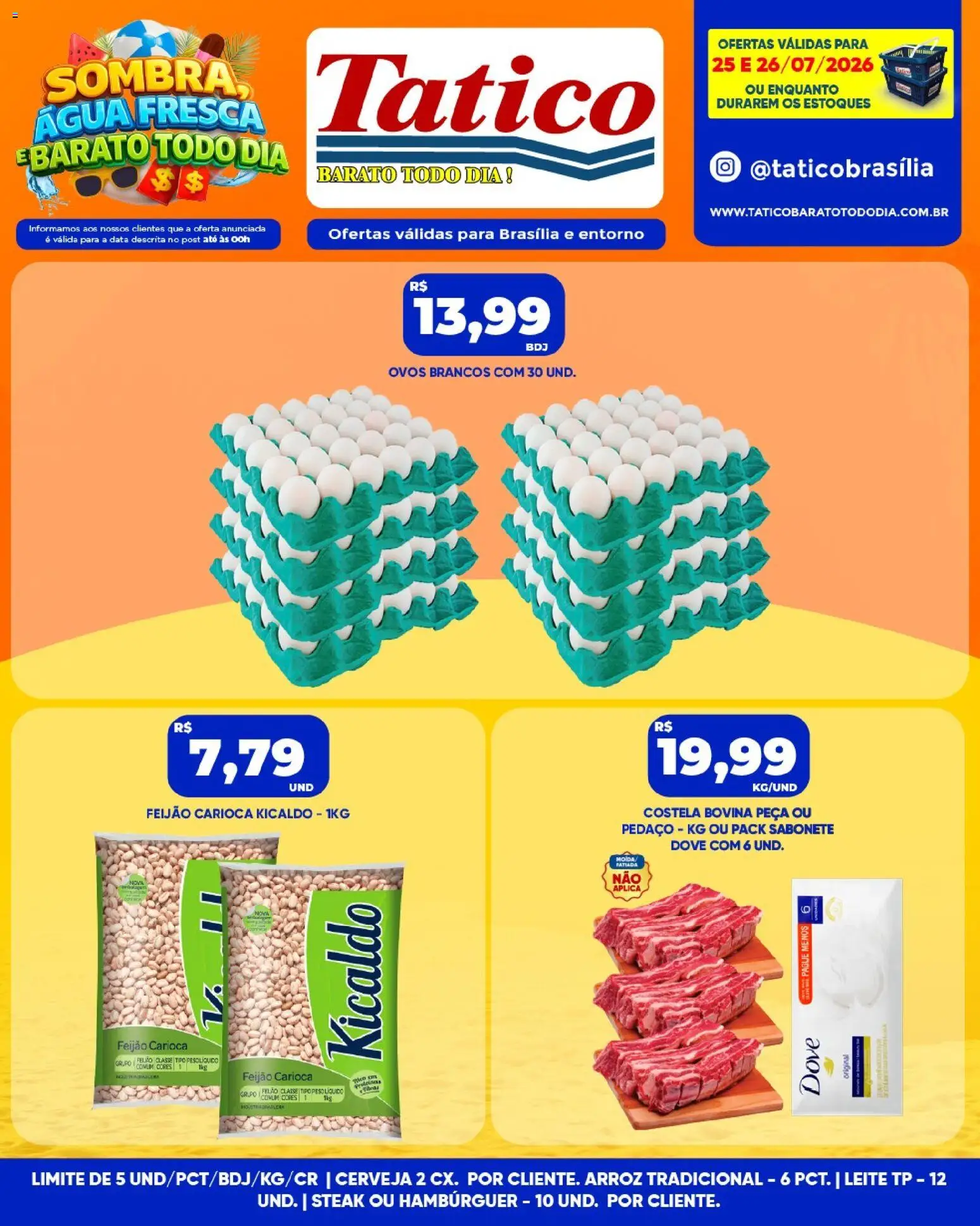 Tatico Folheto - válido de 25/07/2026 | Página: 7 | Produtos: Feijão, Leite, Hambúrguer, Sabonete