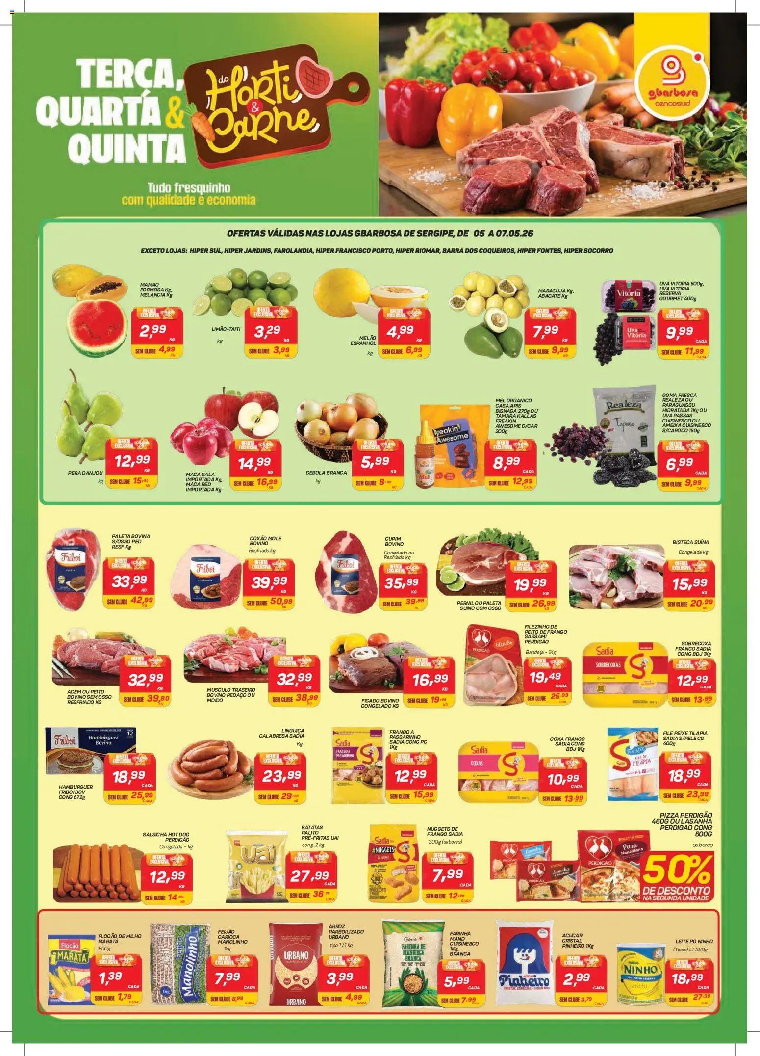 Gbarbosa Folheto - válido de 05.05.2026 | Página: 1 | Produtos: Pera, Mandioca, Tilápia, Arroz