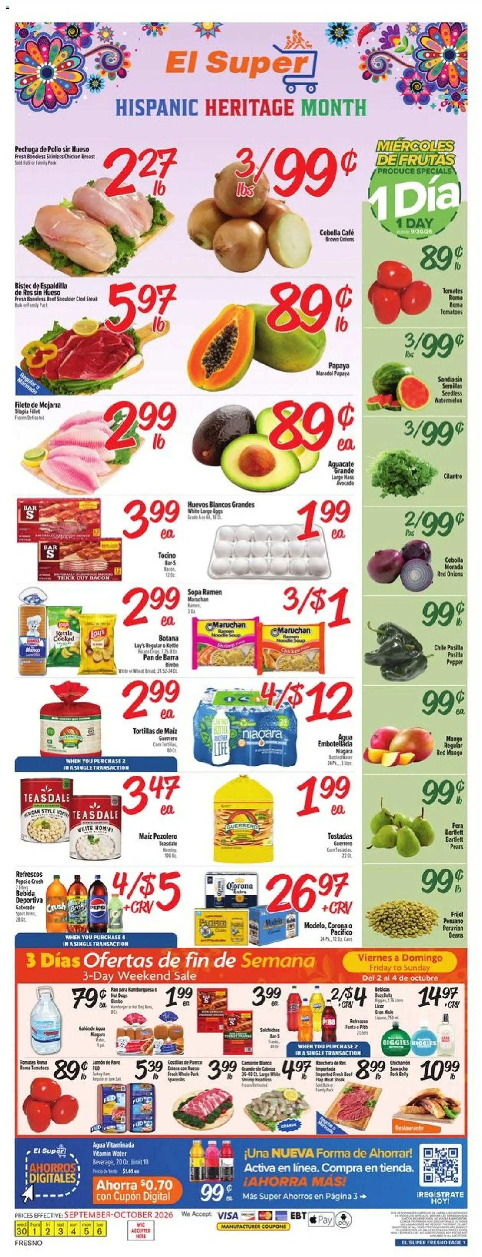 El Super Weekly Ad - valid from 09/30/2026 | Page: 1 | Products: Vitamin, Pepper, Beans, Pepsi