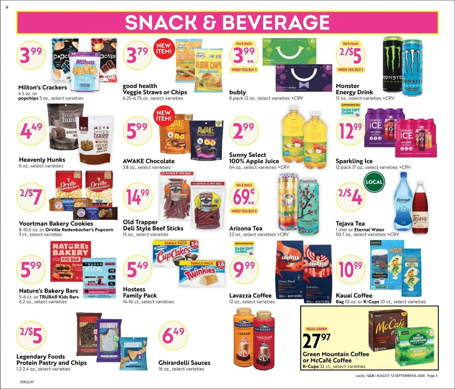 Lucky Supermarkets Big Book of Savings - valid from 08/12/2026 | Page: 3 | Products: Bakery, Popcorn, Oatmeal, Bag