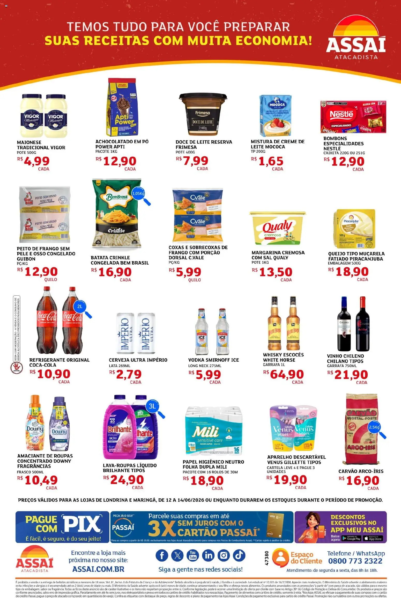 Assaí Atacadista Folheto - válido de 12.06.2026 | Página: 2 | Produtos: Creme, Batata, Telefone, Mussarela