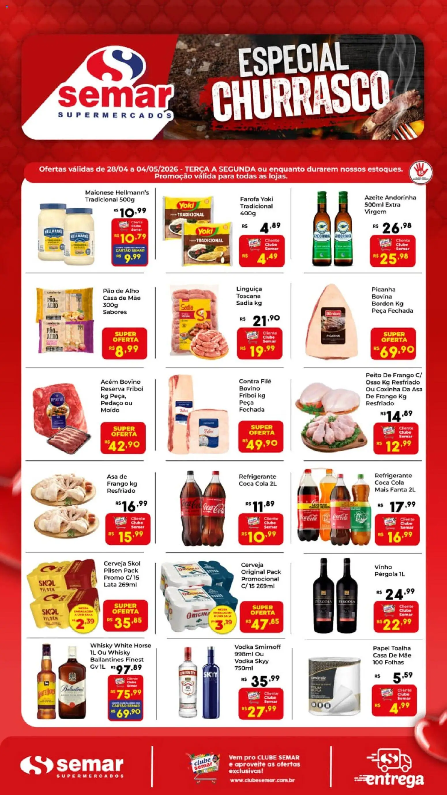 Semar Supermercado Folheto - válido de 28.04.2026 | Página: 1 | Produtos: Alho, Contra filé, Cerveja, Maionese