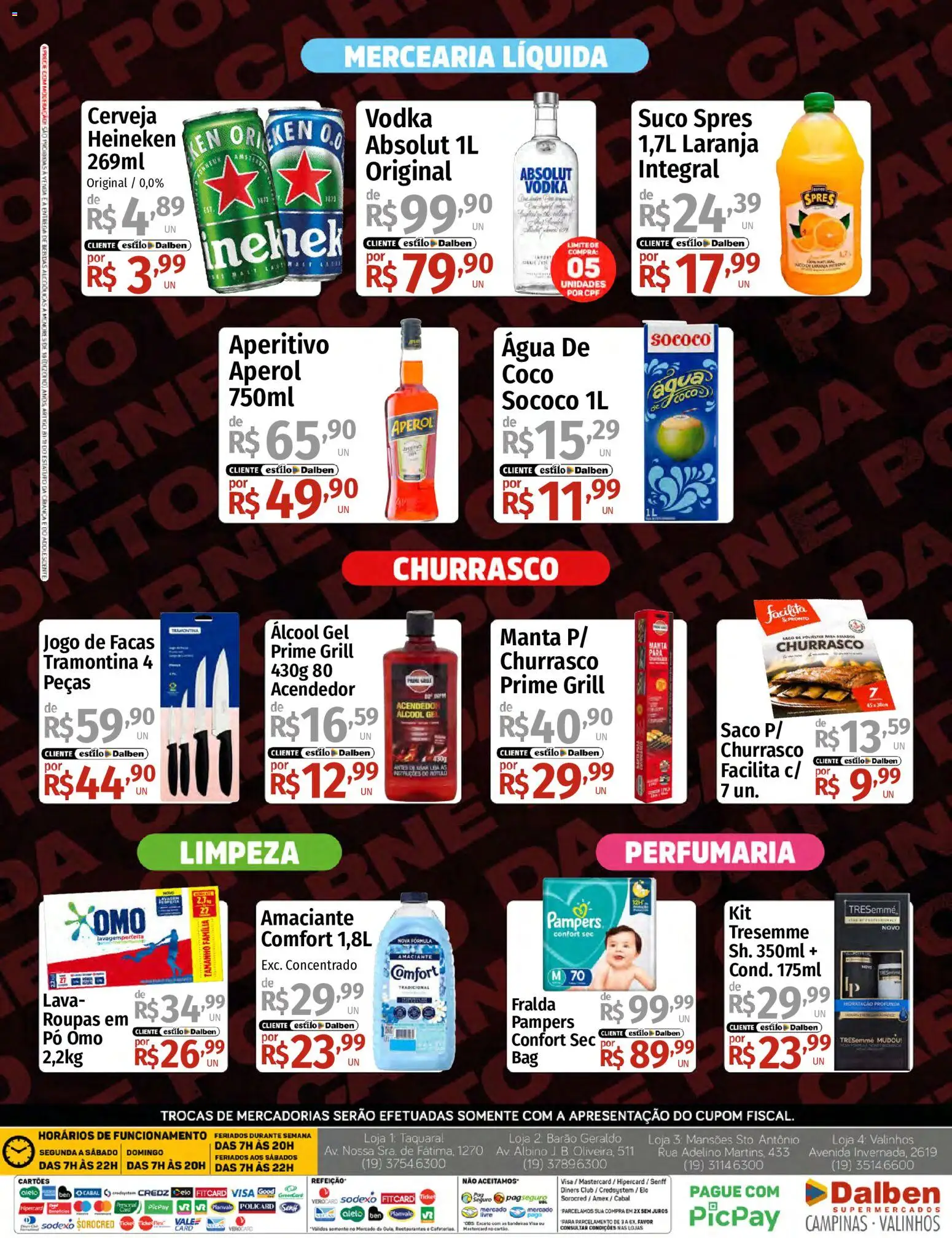 Supermercado Dalben Folheto - válido de 19/08/2026 | Página: 4 | Produtos: Grill, Facas, Heineken, Vodka