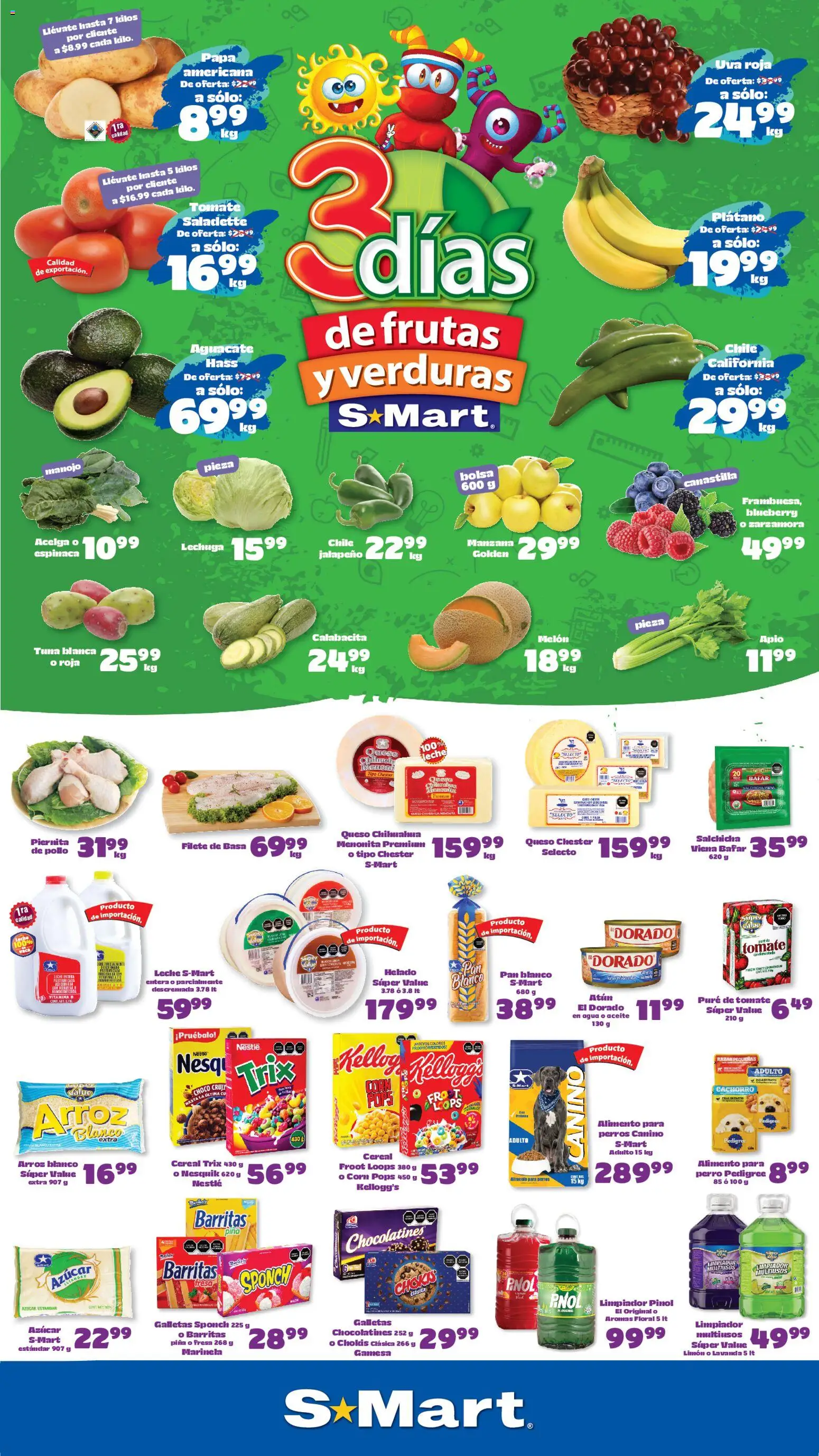 Nuevas ofertas de S-Mart válidas en toda la República Mexicana desde el 25/08/2026. ¡Encuentra las mejores ofertas en S-Mart folleto Juárez! | Página: 1 | Productos: Melón, Leche, Aceite, Calabacita