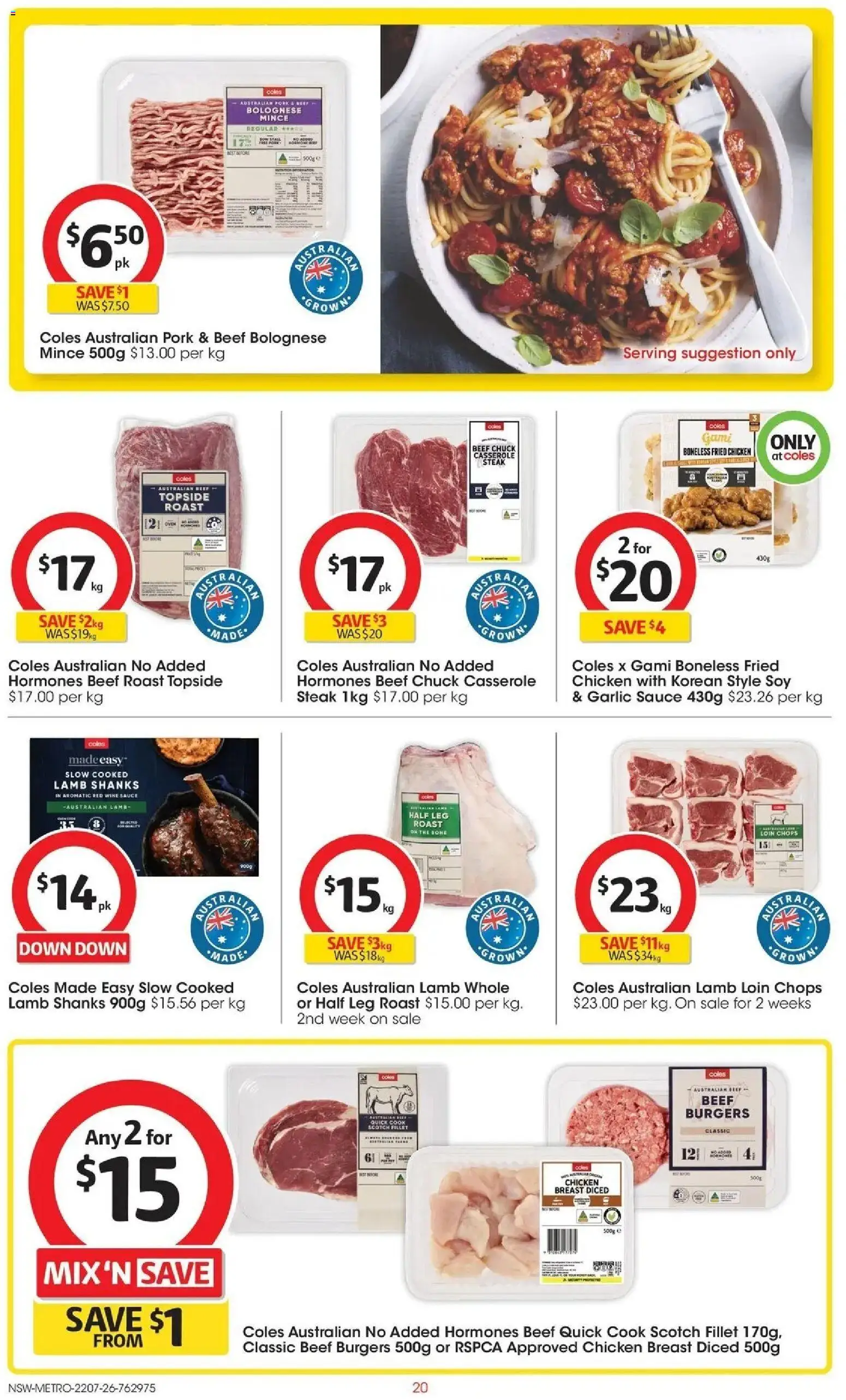 Coles catalogue - valid from 22/07/2026 | Page: 20 | Products: Wine, Pork, Beef, Scotch