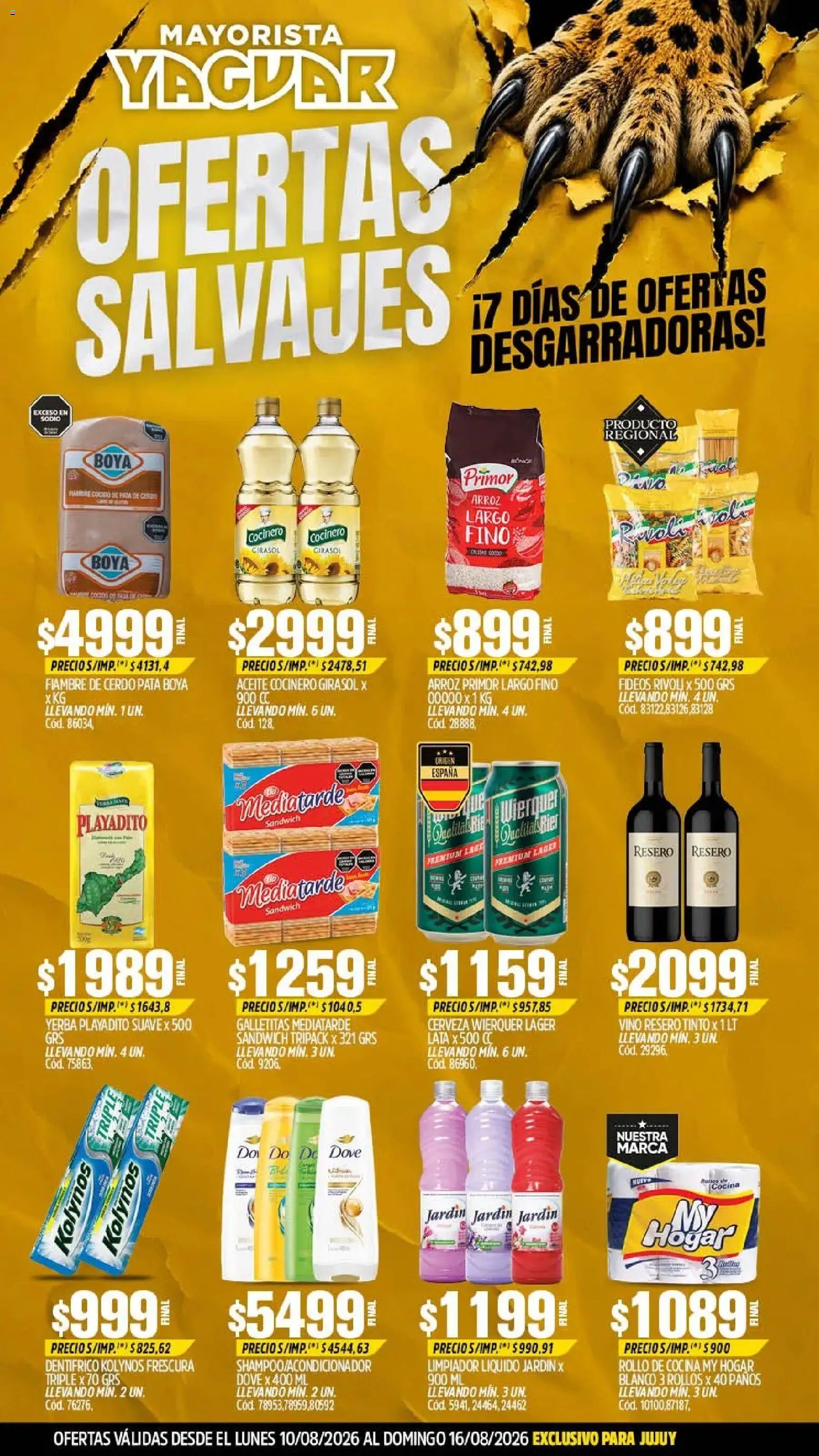 Yaguar - Oferta Semanal Jujuy │ válido desde el 10/08/2026 | Página: 1 | Productos: Galletitas, Cerveza, Arroz, Limpiador