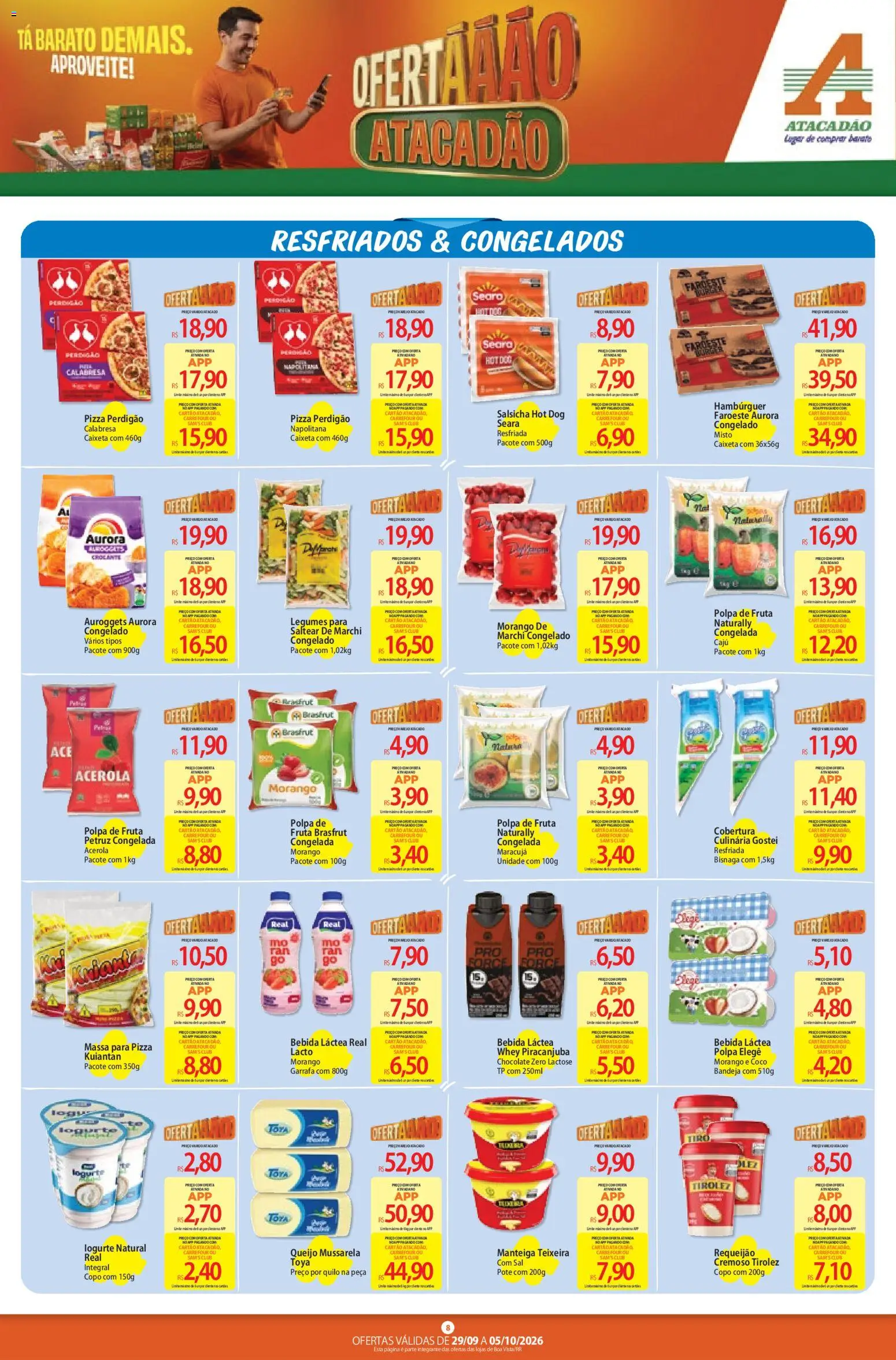 Atacadão Folheto - válido de 29/09/2026 | Página: 8 | Produtos: Chocolate, Pizza, Hambúrguer, Acerola