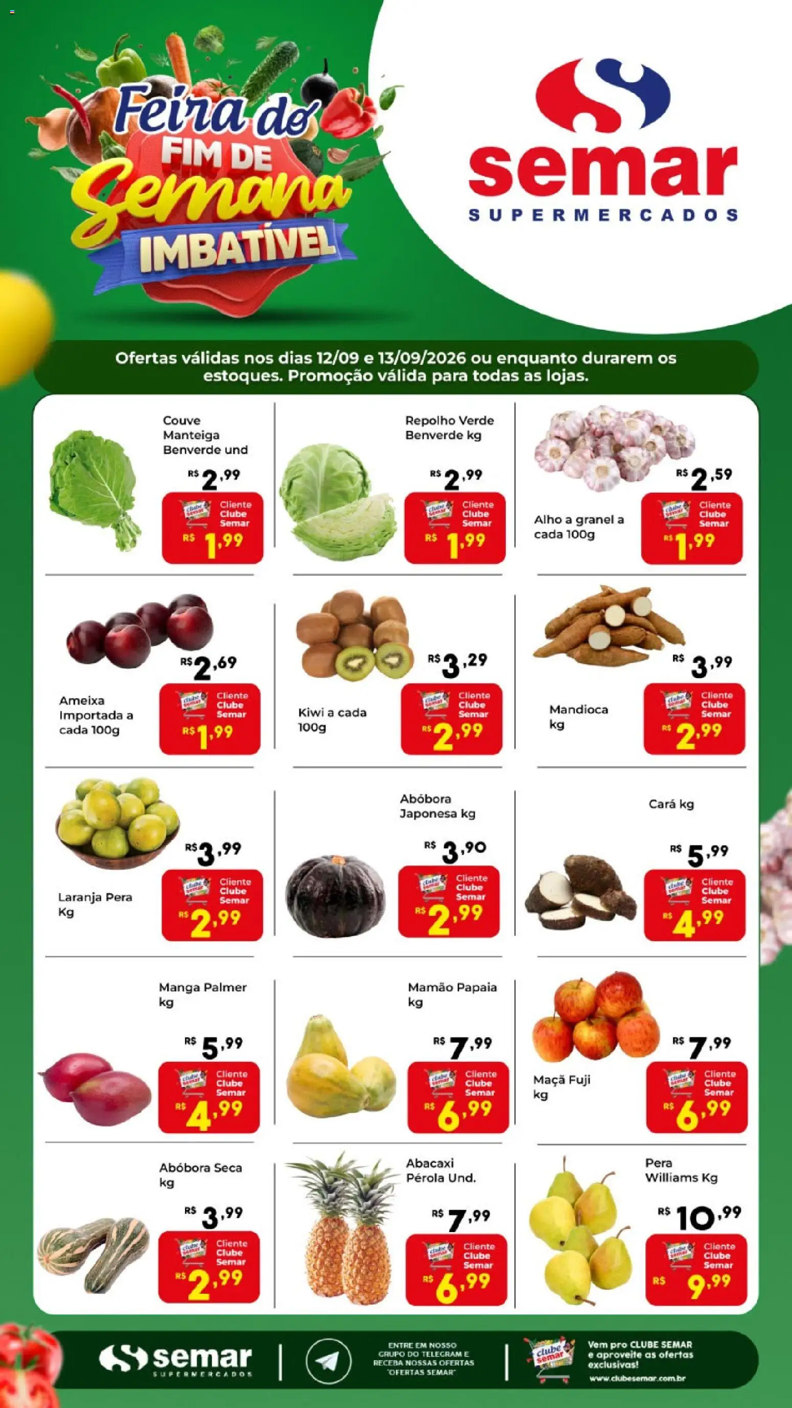 Semar Supermercado Folheto - válido de 12/09/2026 | Página: 1 | Produtos: Pera, Repolho, Kiwi, Mamão