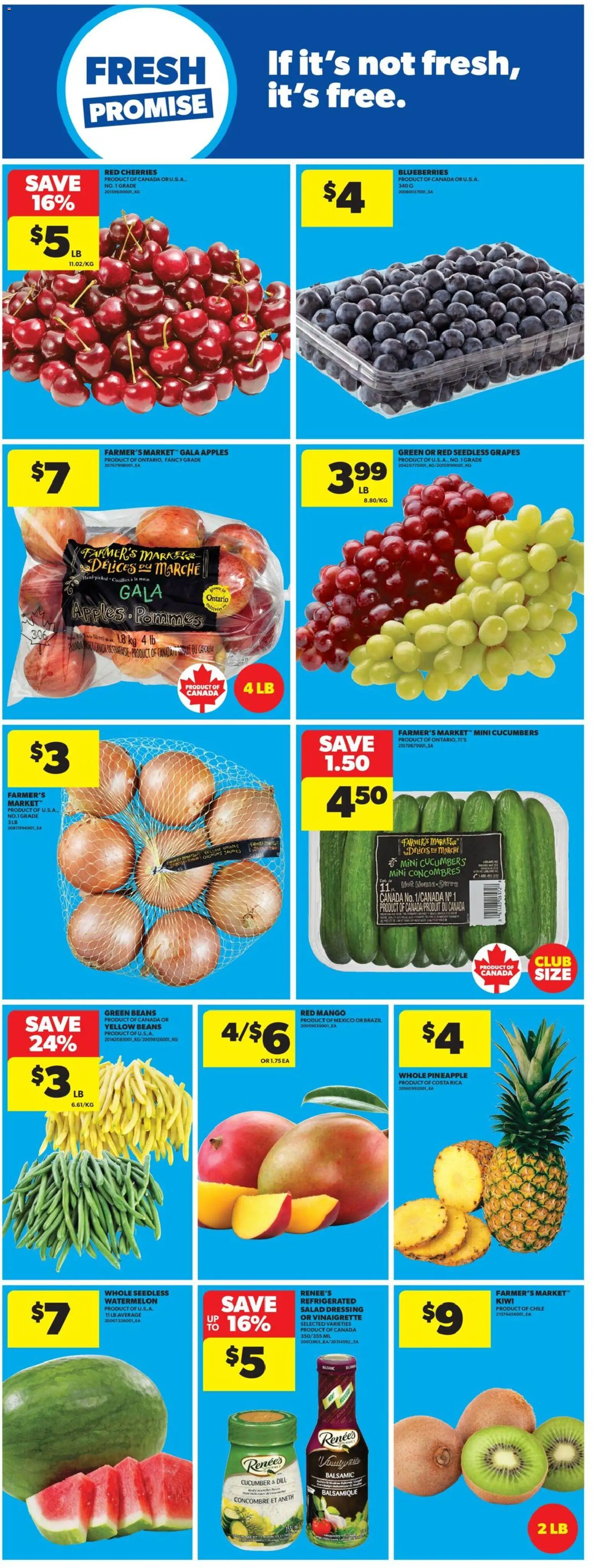 Real Canadian Superstore flyer valid from Jul 23, 2026 | Page: 11 | Products: Pineapple, Cucumbers, Grapes, Apples