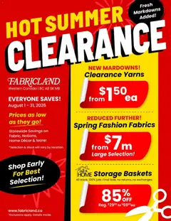 Preview of Weekly flyer - Hot Summer Clearance from shop Fabricland valid from Aug 1, 2026