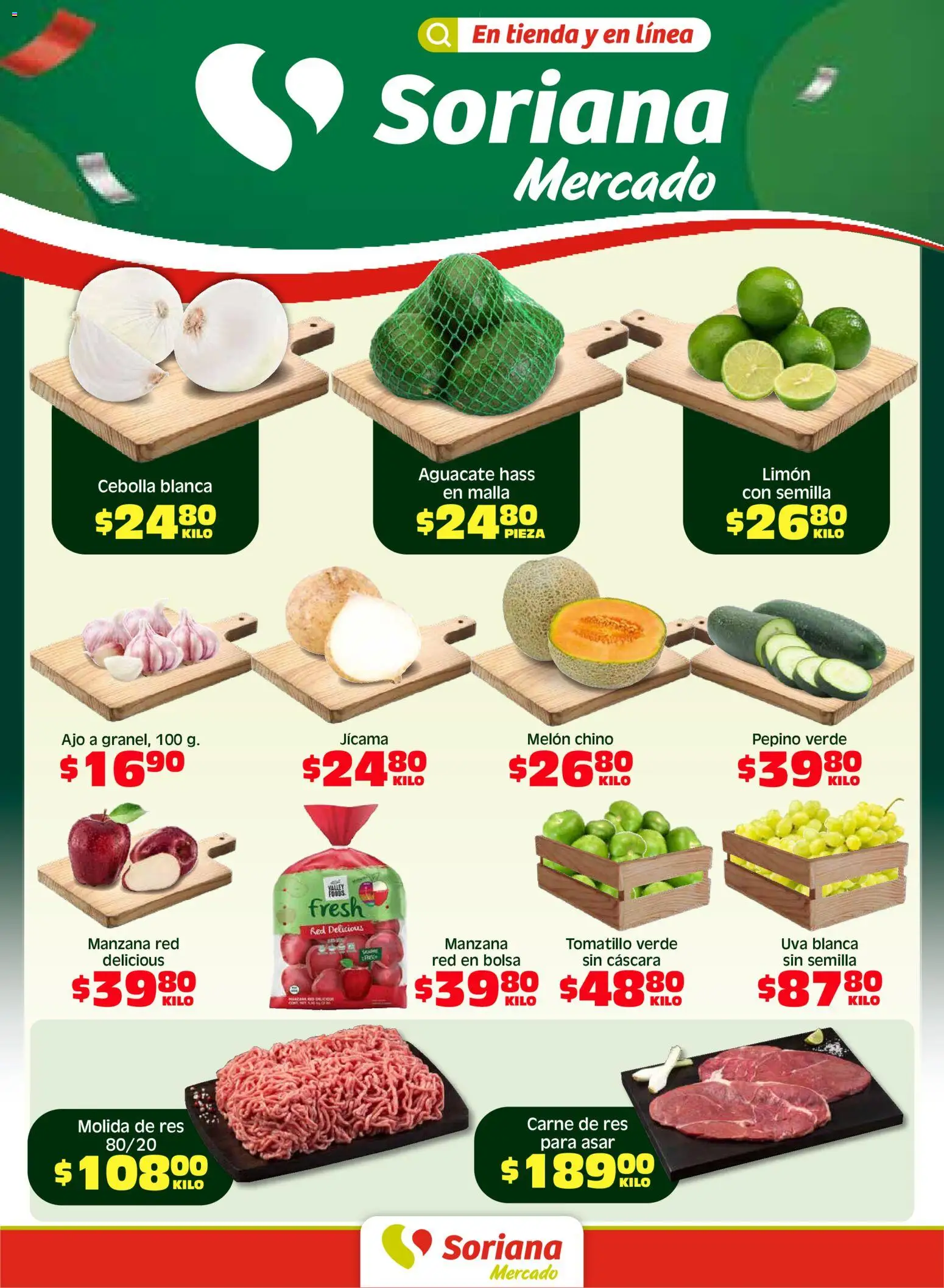 Nuevas ofertas de Soriana válidas en toda la República Mexicana desde el 08.05.2026. ¡Encuentra las mejores ofertas en Soriana Fin de Semana Mercado: Tamaulipas! | Página: 1 | Productos: Melón, Bolsa, Uva, Res
